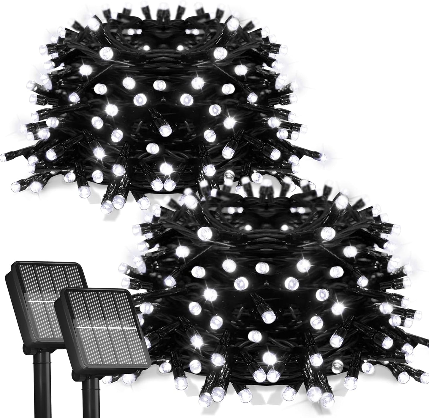 2Pack-Solar String Lights, 78Ft 200 LED Solar Lights Outdoor with 8 Modes ，Solar String Lights Outdoor Waterproof for Yard, Fence,Balcony, Party,Christmas Tree Decorations (Cold White)