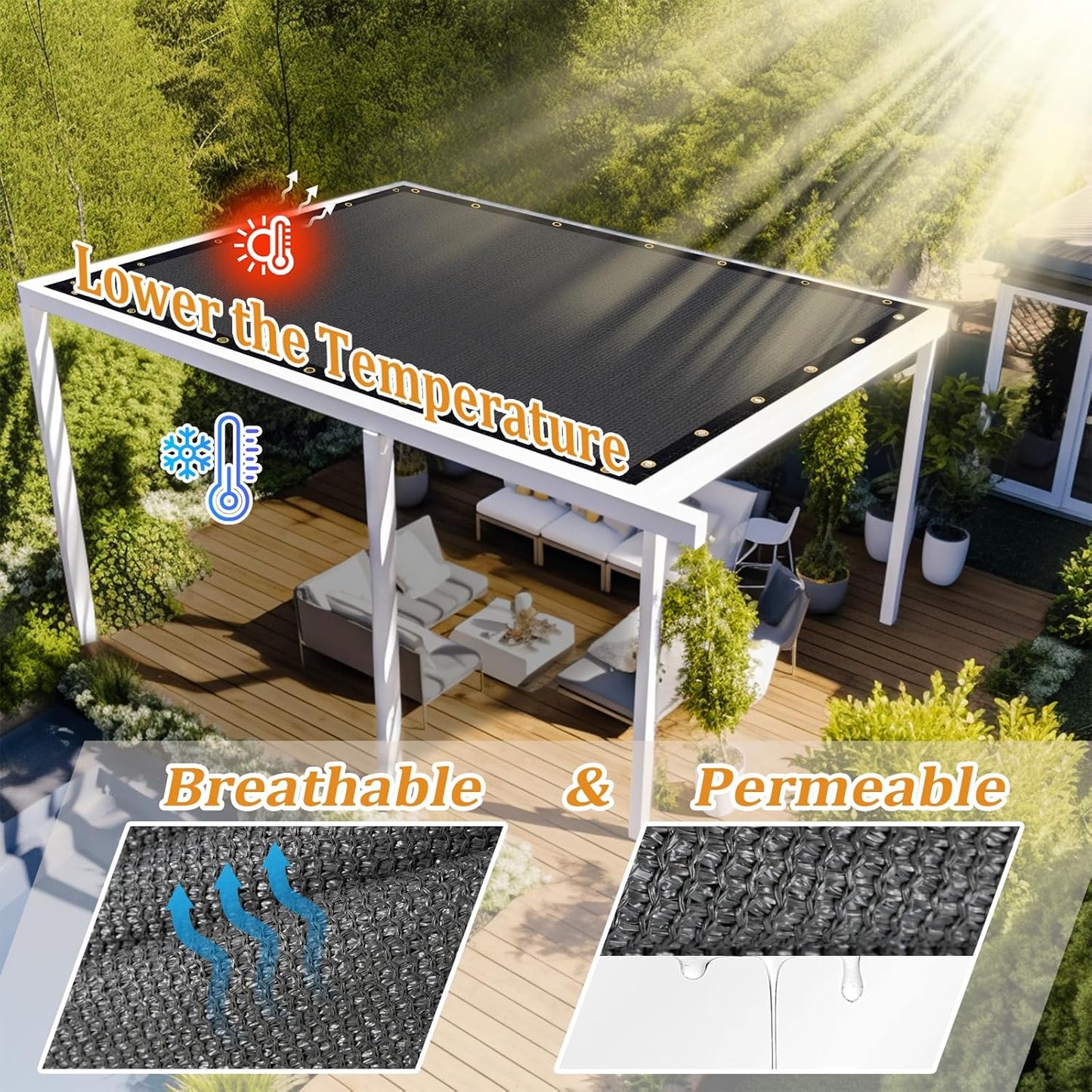 Shade&Beyond Customized Size 12' X 21' Shade Cloth with Grommets, 90% UV Protection UV Protection Mesh Tarp Sun Screens for Patio GN01, Dark Gray