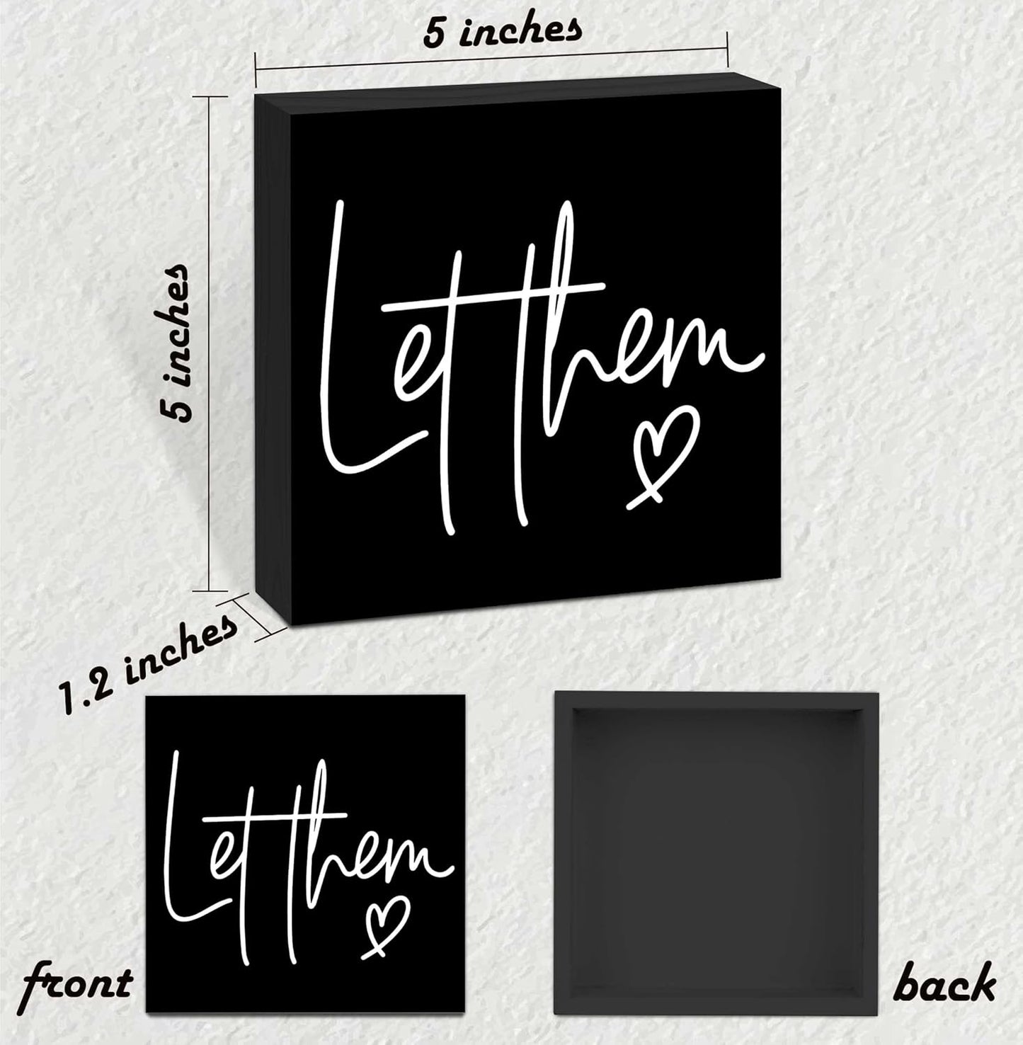 Let Them Wooden Sign, Black Office Decorations for Work, Let Them Mental Health Rustic Wood Box Signs 5x5 Inch, Desk Shelf Tabletop Decor for Home Cubicle Decor, Office Gifts for Coworkers Women, 21