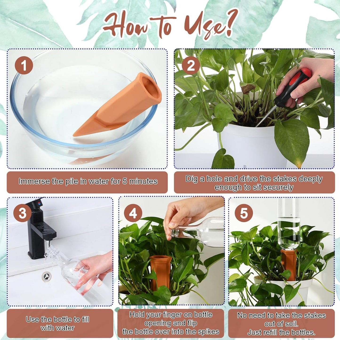 3 Sets Plant Watering Devices Include Terracotta Self Watering Spikes and 26 oz Plastic Bottles, Slow Release Vacation Insert Automatic Plant Waterer Device (Blue Clear Brown and Terracotta)