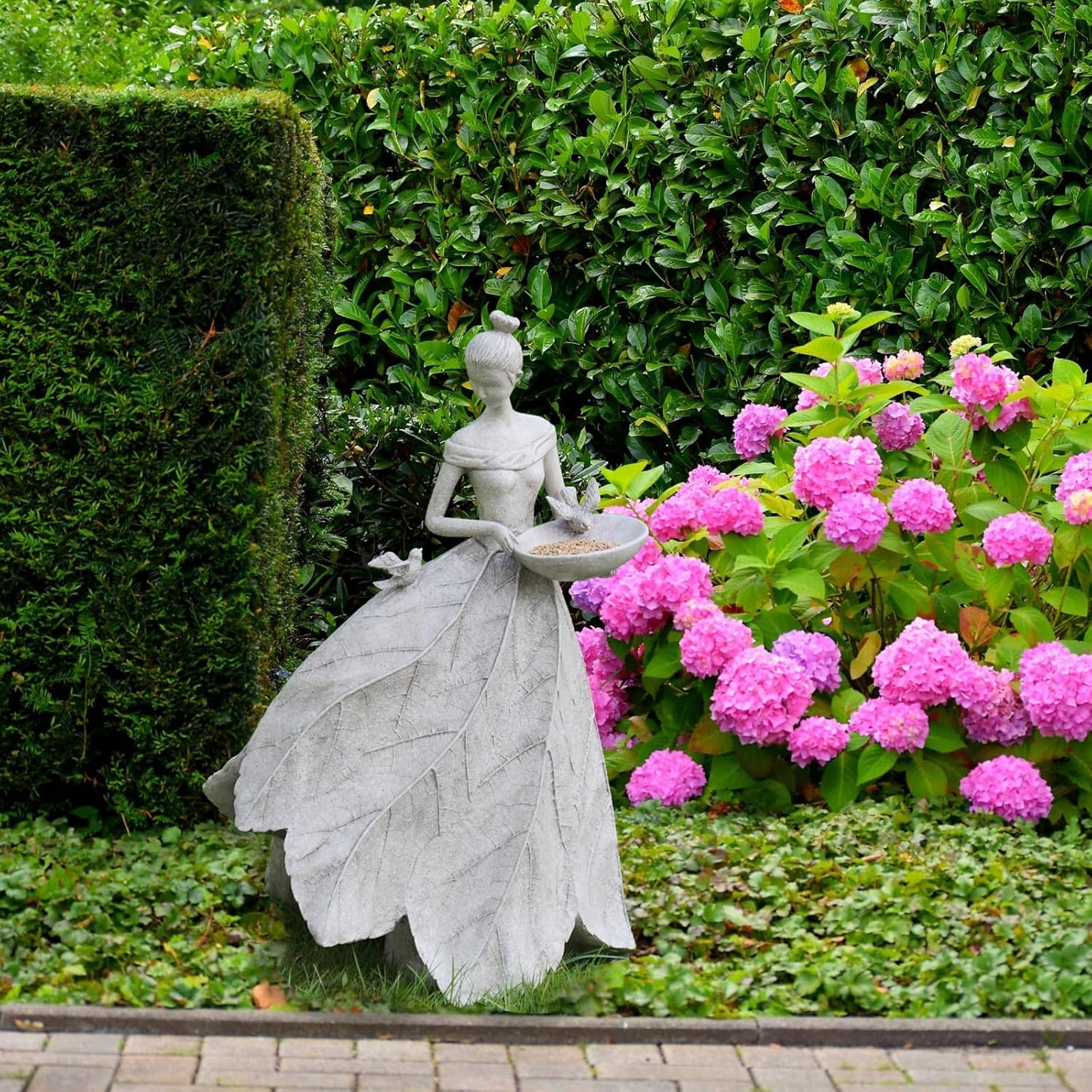 Fairy Garden Statue Bird Feeder - 23-inch Large Sculpture for Outdoors Statues Bird-Bath Yard Decorations Fairy Garden Statue Grey White DiliComing