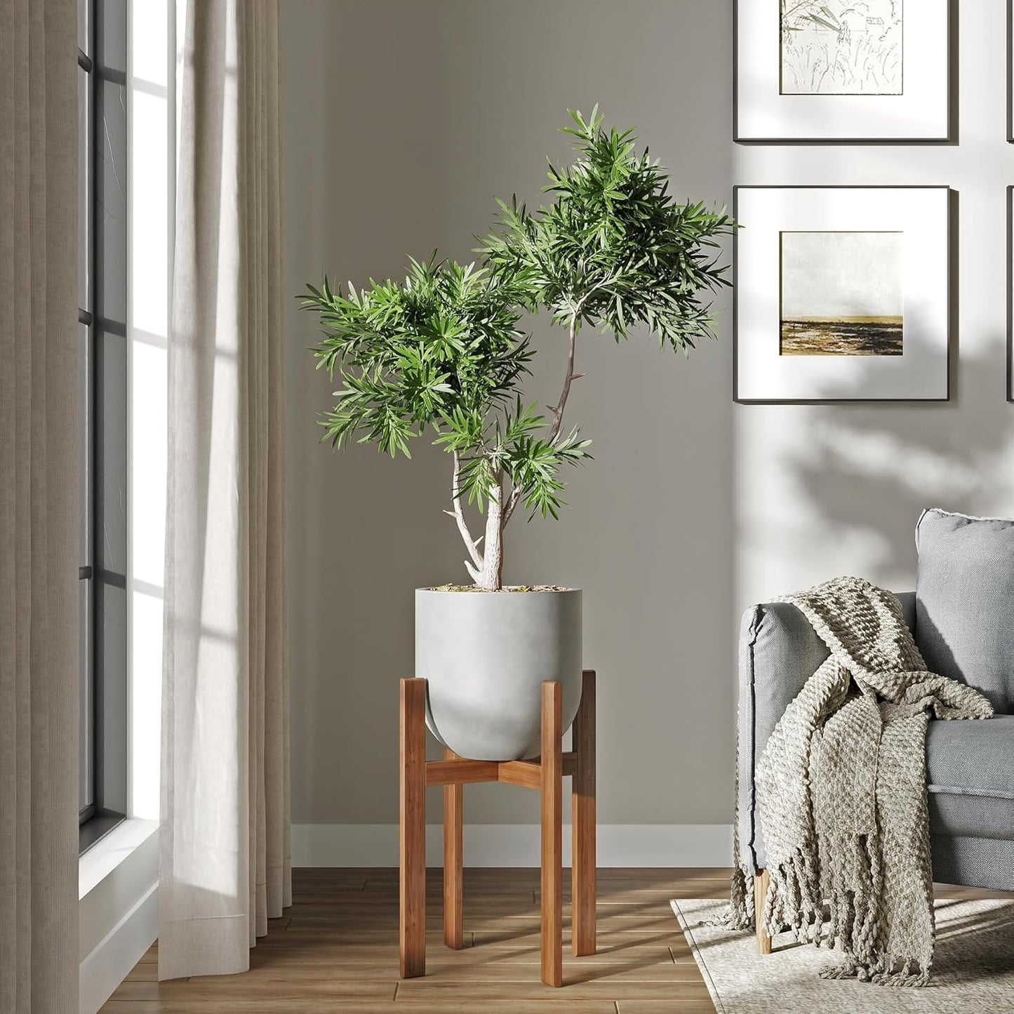 DTY Signature Mount Antero Lightweight and Durable Modern Fiberstone Bullet Shaped Planter Indoor & Outdoor Drainage Hole & Rubber Plug Weather Resistant, 12" H x 12" Dia, 10.2" Opening - Small, Gray