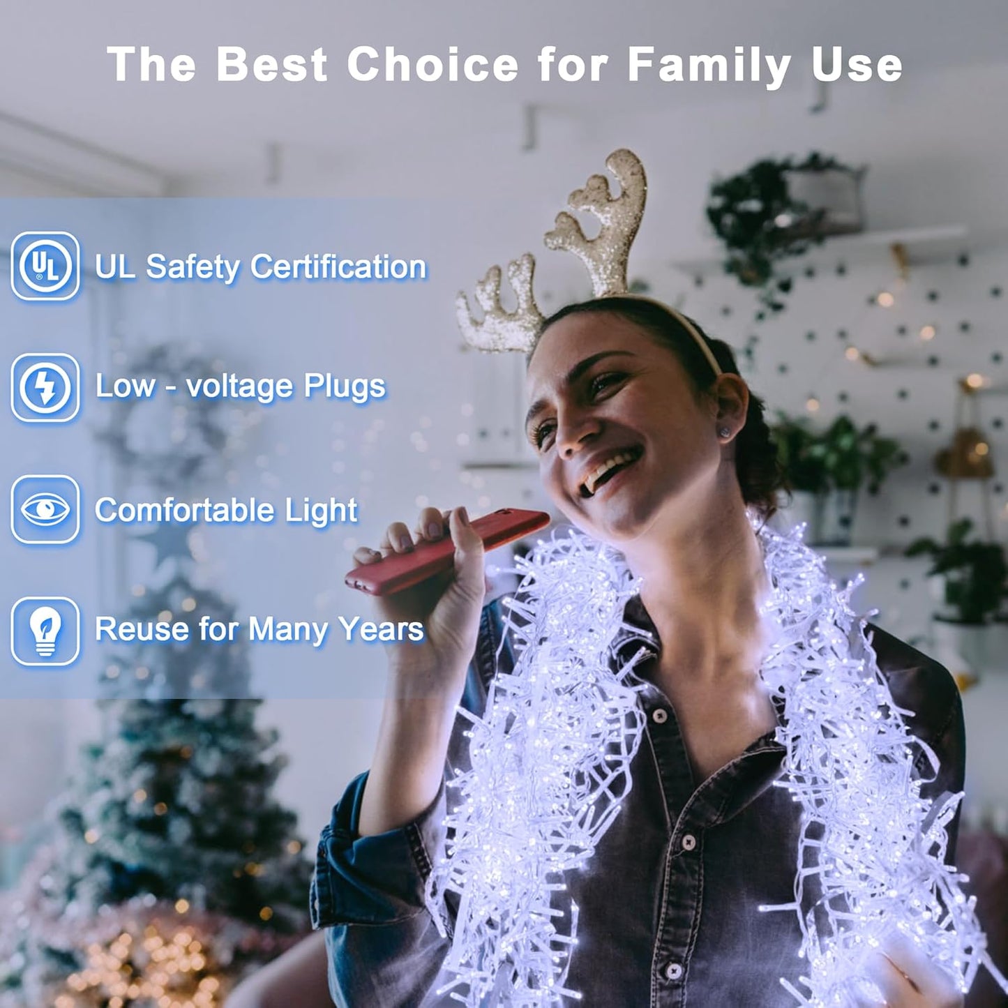 200 LED 66ft Christmas String Lights Indoor Outdoor, 8 Modes Christmas Fairy Lights with Timer & Momory, IP44 Waterproof Christmas Tree Lights for Xmas Patio Yard Fence Balcony Garden (Cool White)