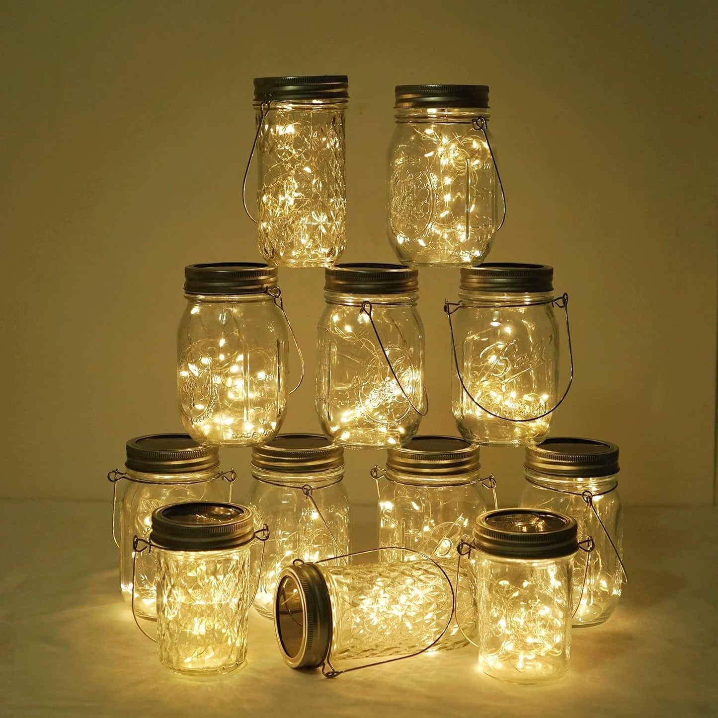 Decorman Solar Mason Jar Lights, 12 Pack 30 LED Fairy Star Firefly String Lids Lights with 12 Hangers for Patio Yard Garden Party Wedding Christmas Decoration(Jars Not Included)