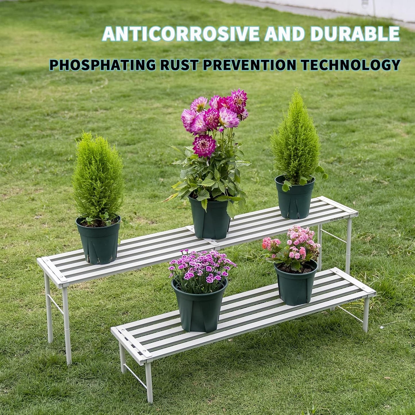 Metal Plant Stand, Rust-proof Aluminum Flower Pot Stand, Plants Display Stands Decoration Racks for Living Room Balconies and Gardens (60 White)