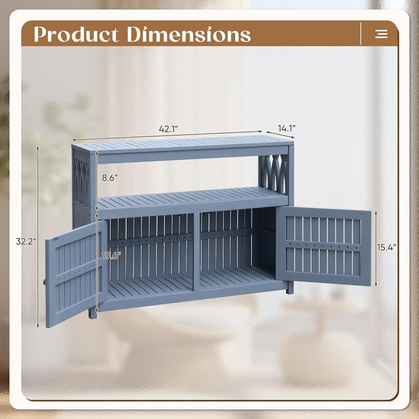 Flamaker Acacia Wood Cabinet with 2 Magnetic Doors - Weatherproof Outdoor Storage, Buffet, TV Stand, Bar, Potting Table (Grey)