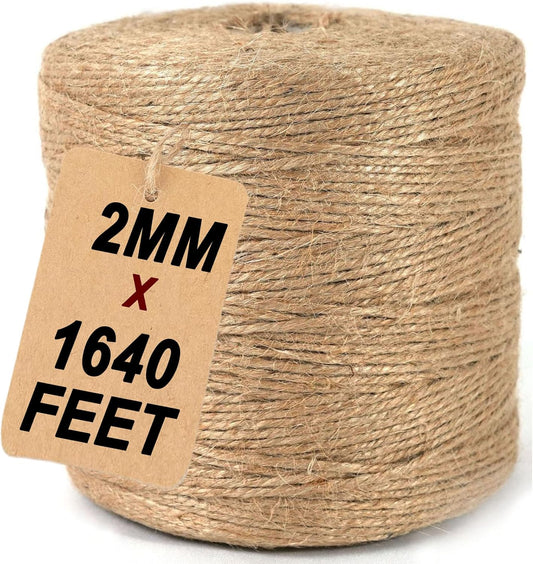 ARISKEY Natural Jute Twine,3Ply String for Crafts 1640 Feet Long Cord Suitable for Crafting,Gardening,Tomato, Climbing Plant,Tie Floristry,Strong Enough for Outdoor Heavy-Duty Use