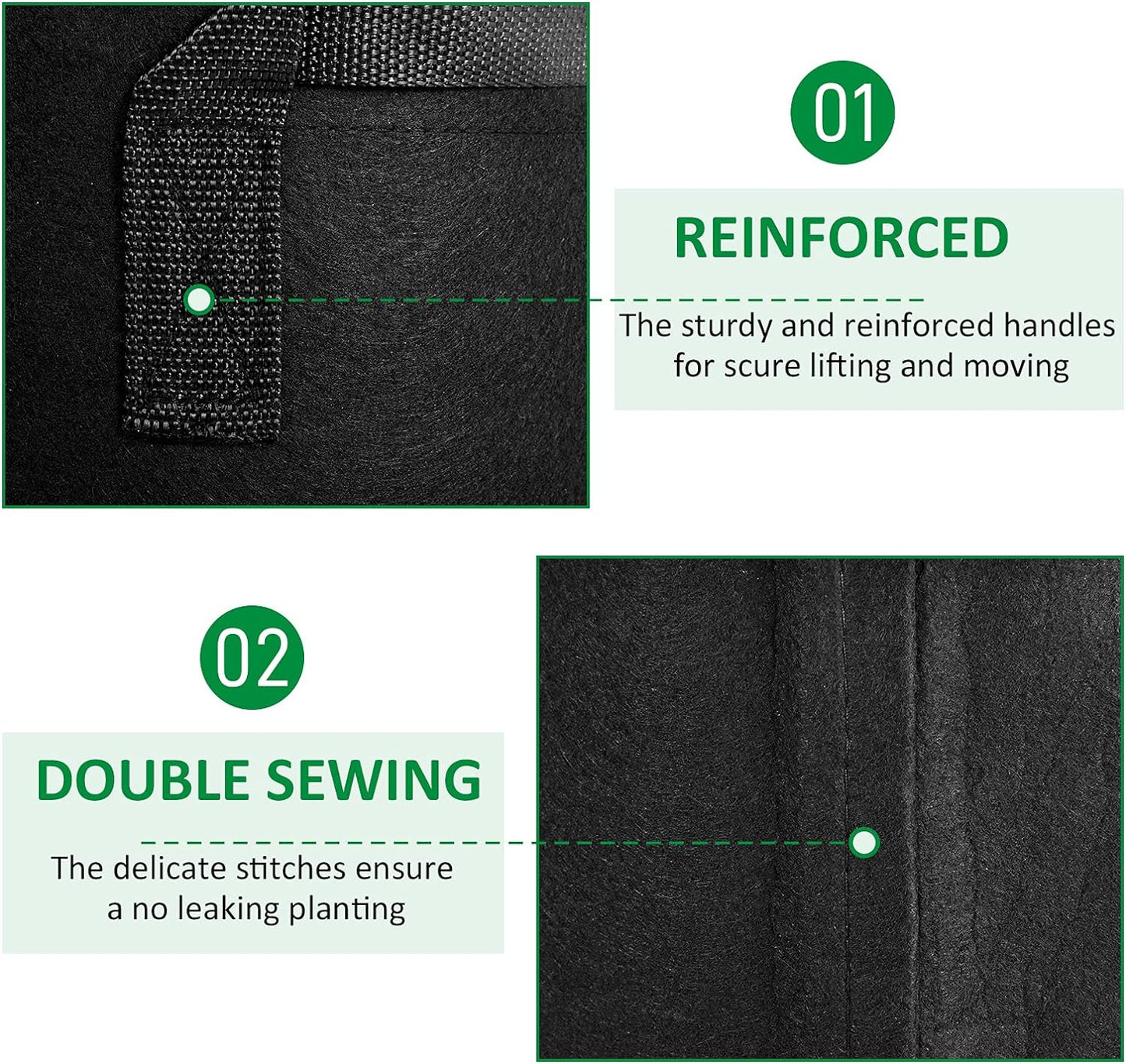 12-Pack 3 Gallon Thickened Non-Woven Grow Bags, Aeration Fabric Pots with Handles