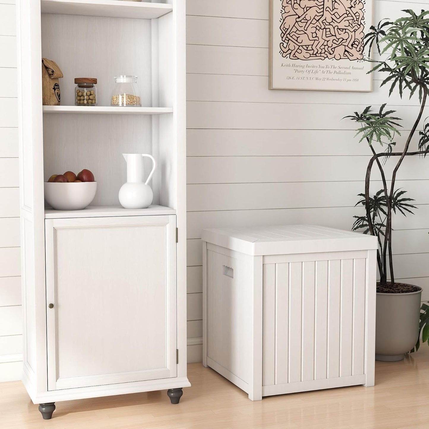 Deck Box, 51 Gallon Front Porch Package Bin Delivery Box for Outside, Small Patio Outdoor Storage Boxes Waterproof, UV Resistant Plastic Resin Pool Storage Bins with lids, White