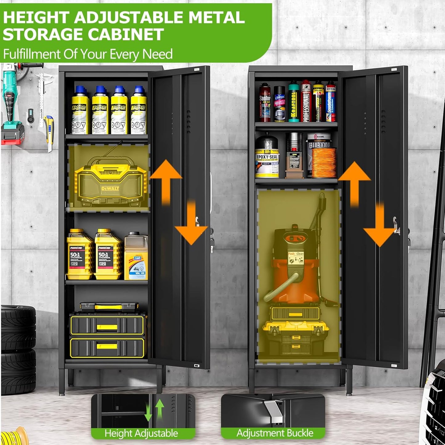 47" Metal Storage Locker, Lockable Employees Metal Locker with Door and Adjustable Shelves, Steel Locker for Home, School, Office, Gym (Black)