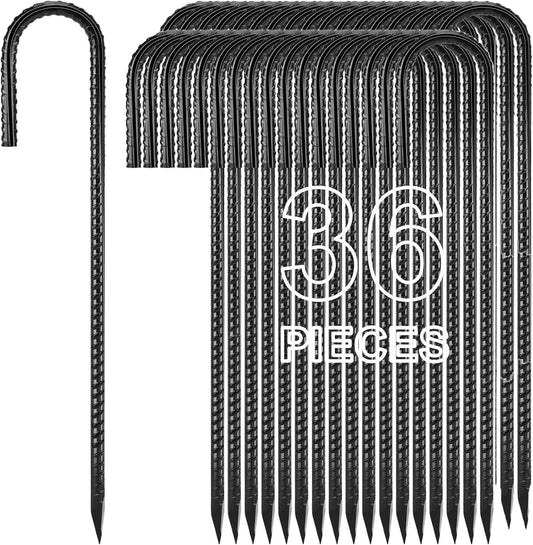 12 inches Ground Stakes 36-Pack J Hook Rebar 5/16" Diameter Tent Stakes Heavy Duty Metal Stake for Outdoor Decorations, Yard Inflatables and Chain Link Fence