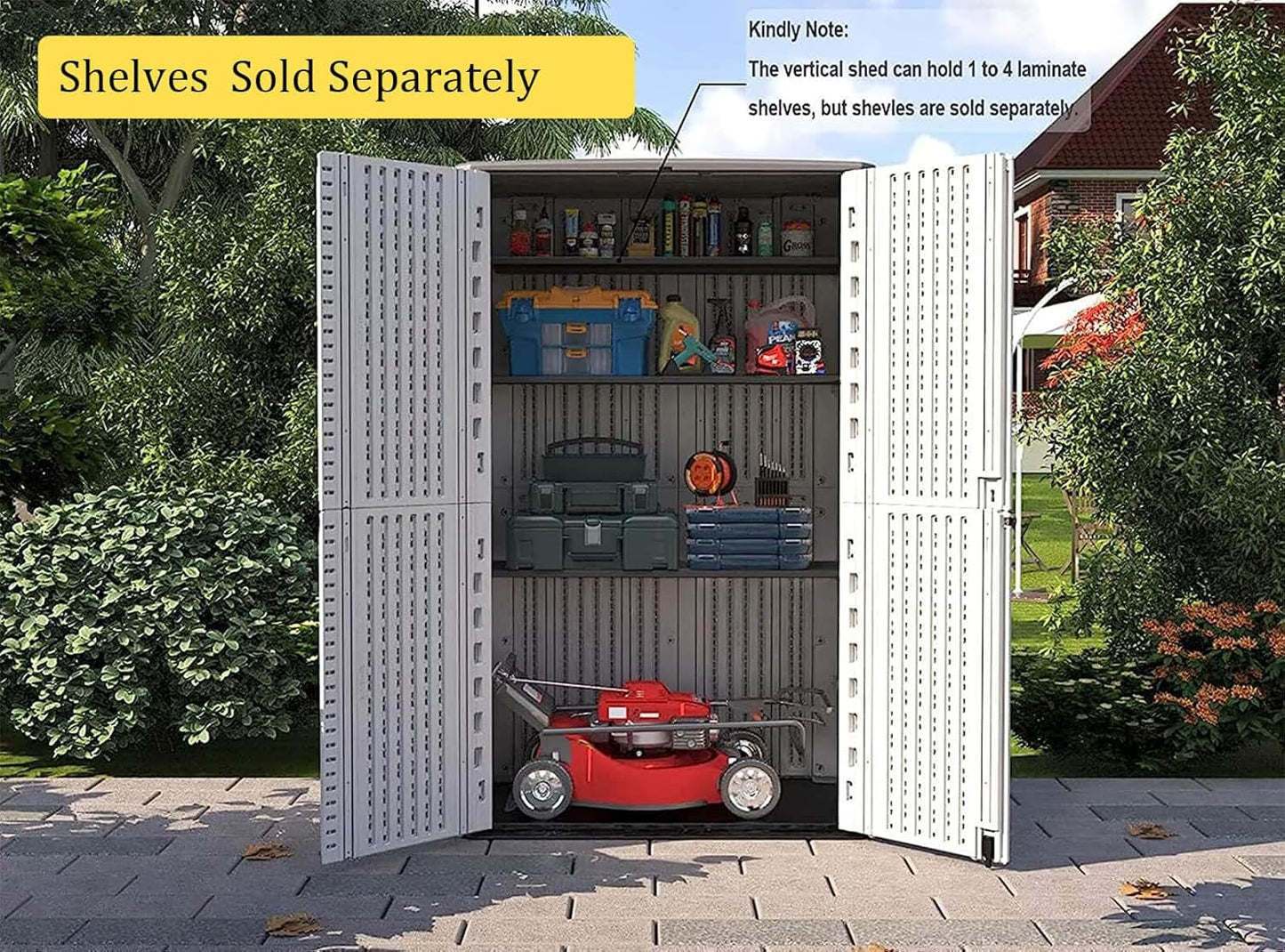 HOMSPARK Storage Shed Weather Resistance, Multi-Purpose Outdoor Storage Cabinet for Backyards and Patios, Horizontal Storage Shed for Lawnmower, Patio Accessories (White, Tall - 53 cu.ft)