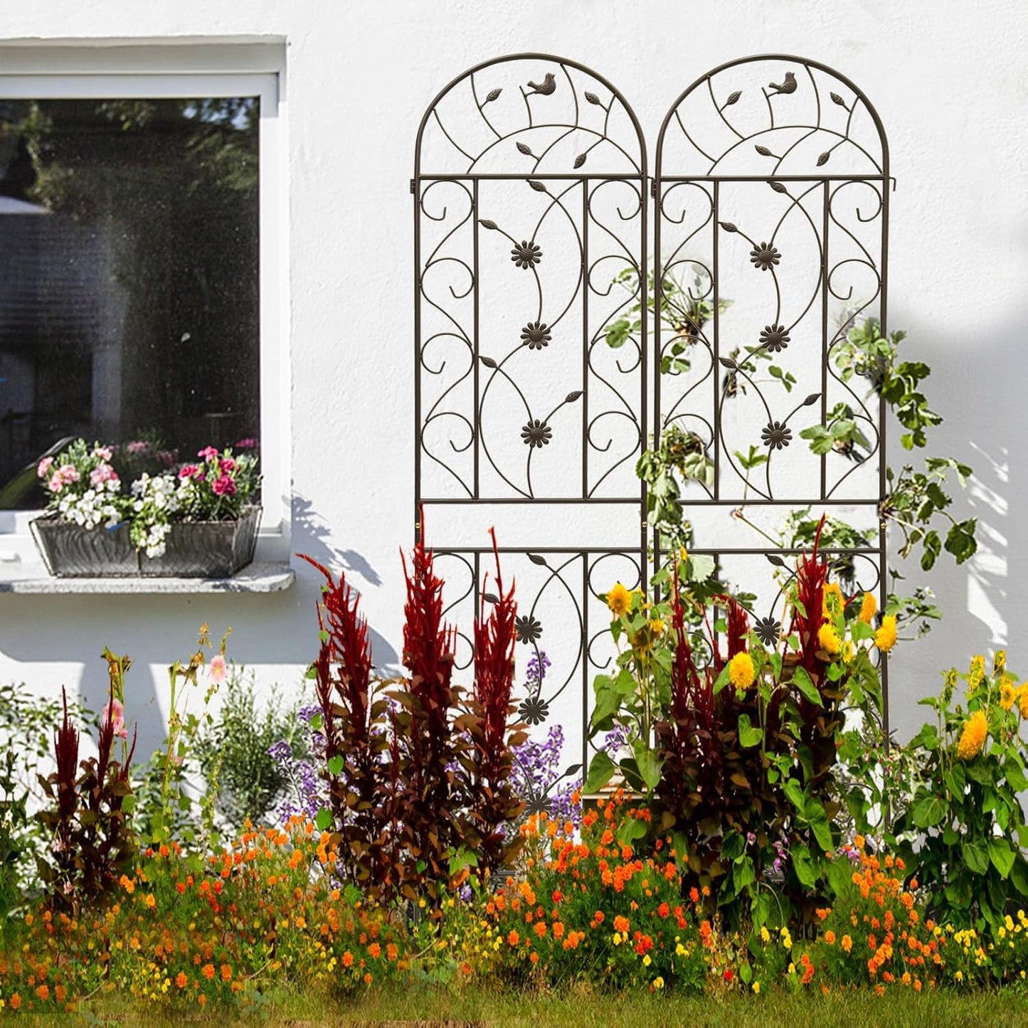 Garden Trellises, 4 Pack Brown Metal Coated Rustproof Trellis for Climbing Plants Outdoor, Roses, Vines, Flowers, and Vegetables-19.7×86.7 inches