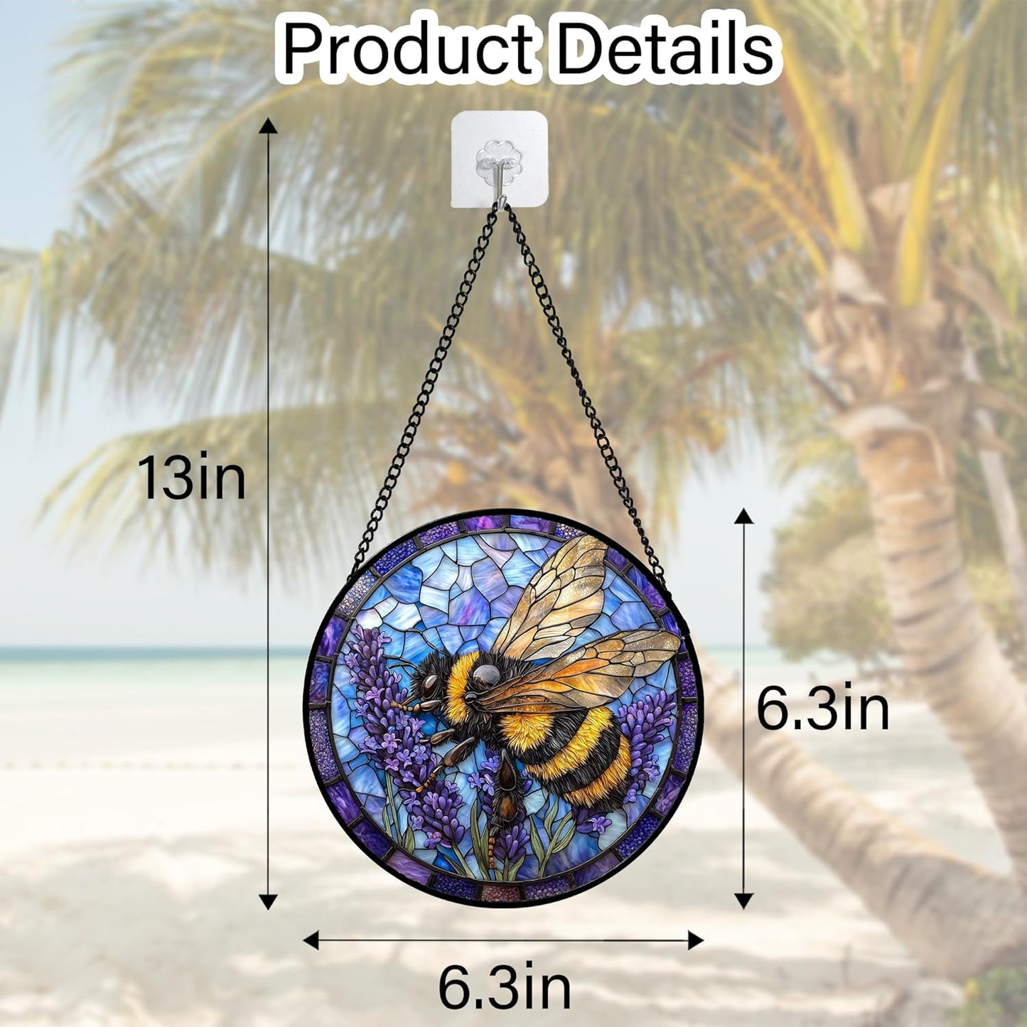 Stained Glass Window Hanging, Bee Lavender Sun Catchers Diamond Glass Panel Hangings Insect Suncatcher Decor for Birthday for Women, Men, Wife, Aunt, and Mom 6.3 in