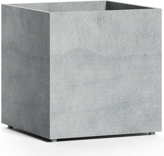 Reglito Cube Planter – Fiberglass Indoor/Outdoor and Weather-Resistant Large Planter (Concrete Stone, 23.6" L x 23.6" W x 24.2" H)