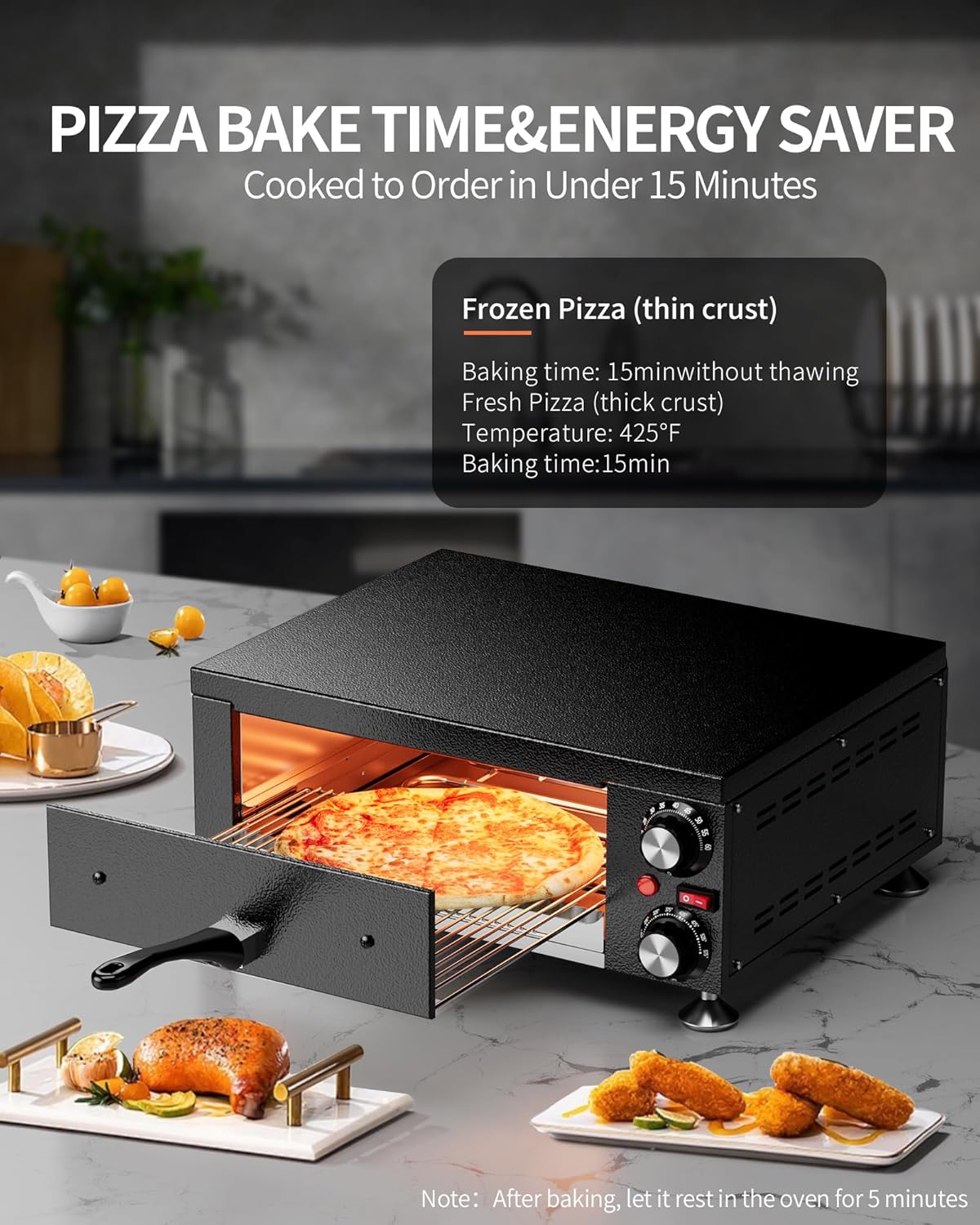 Electric Pizza Oven Indoor Countertop Pizza Oven Commercial Pizza Maker Machine for Home with Timer Stainless Steel Pizza Cooker, Suitable for Both Commercial and Home Use (Black)