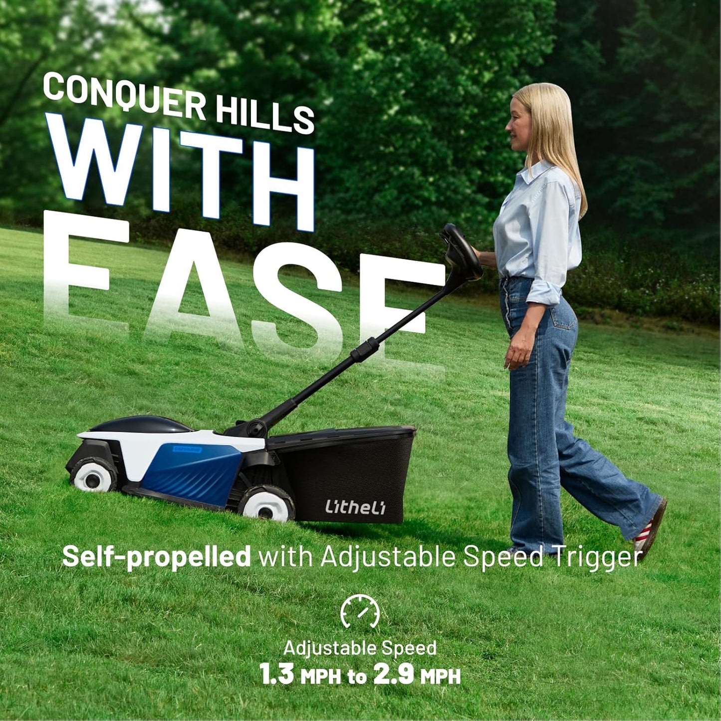 Electric Lawn Mower, Self-propelled Lawn Mower Cordless 40V(2 * 20V) 18.5" Brushless Mower with Electric Cutting Height Adjustment, Higher Rotation Speed, 4 x 4.0Ah Battery and Rapid Charge Included