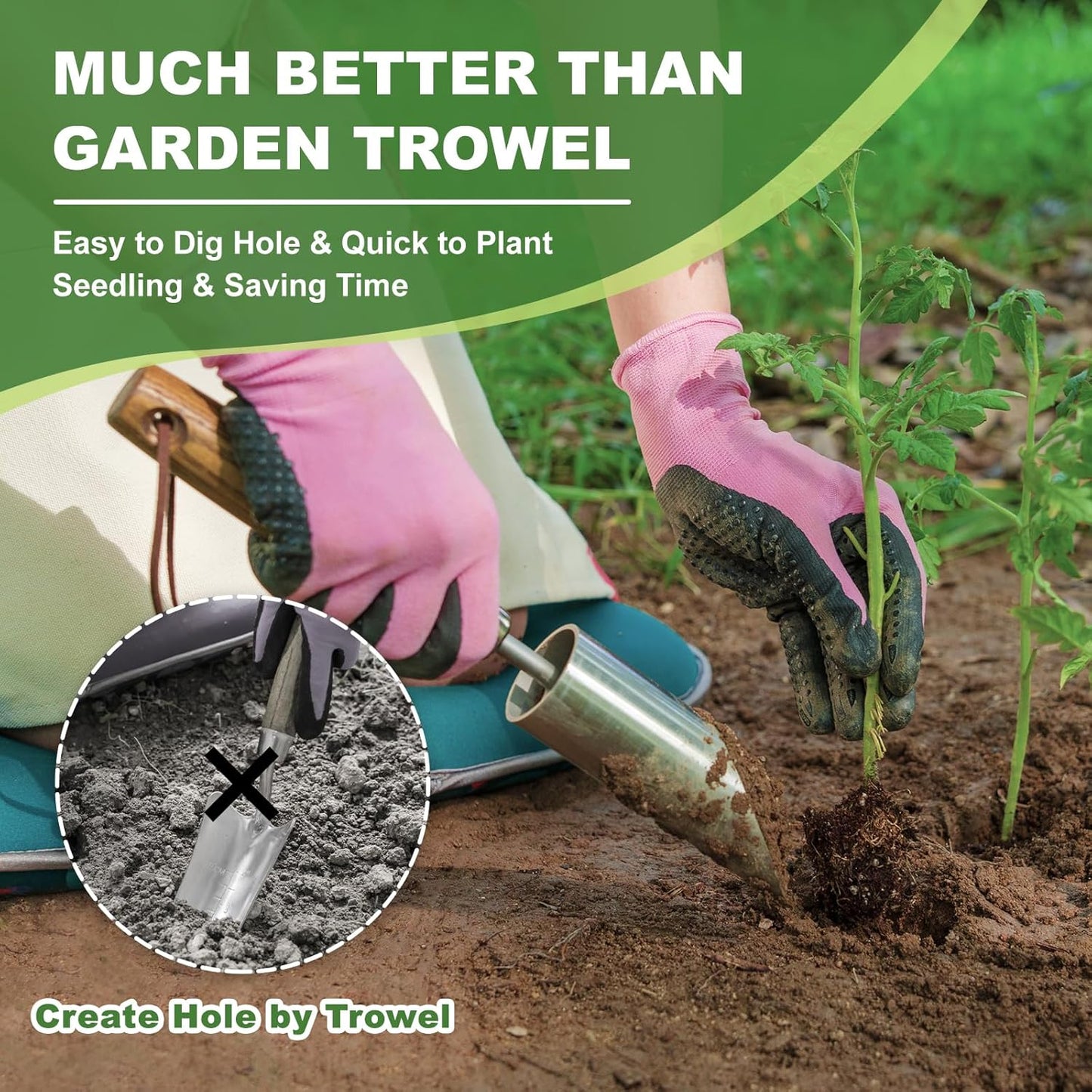 Haliaeetus Small Bulb Planter Tool, Sharp Edge Bulb Planter for Breaking Through Soil, Heavy Duty Stainless Steel Bulb Planter Tool, Small Bulb Digger with Comfortable Wood Handle for Seed Planting