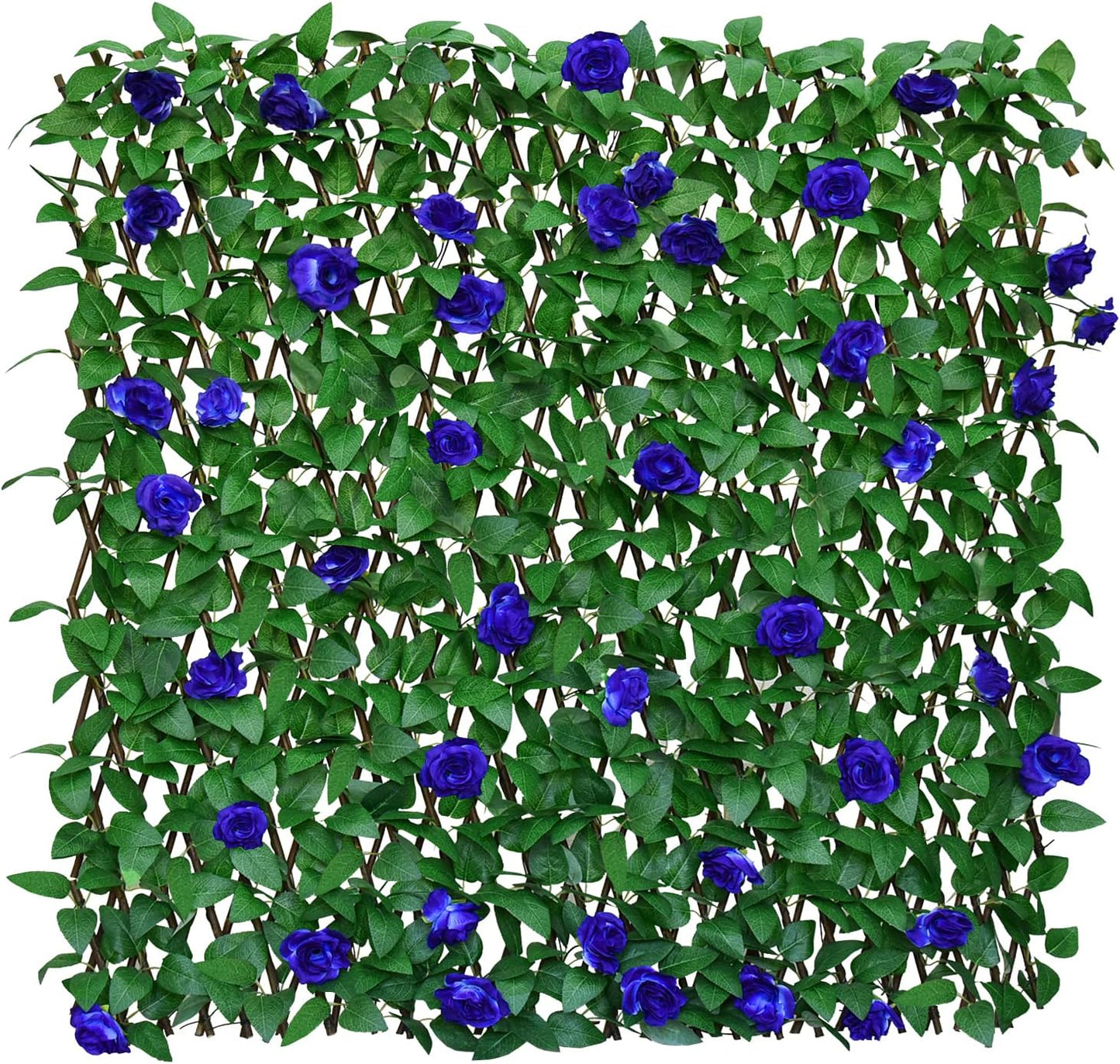Expandable Fence Privacy Screen for Balcony Patio Outdoor,Decorative Faux Ivy Fencing Panel,Artificial Hedges (Single Sided Leaves) (2, Blue Flowers)