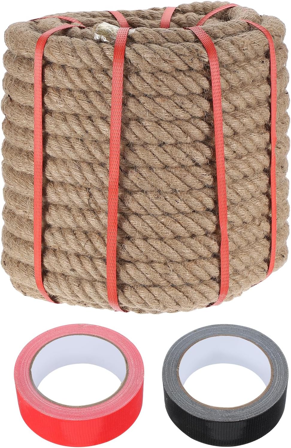 MECCANIXITY Jute Rope 1 Inch x 98ft, Thick Twine Rope Ropes Braided Jute Twine Natural Brown Burlap Cord String Heavy Twisted with Tapes for Decorative Crafts Railing Swing Tug of War