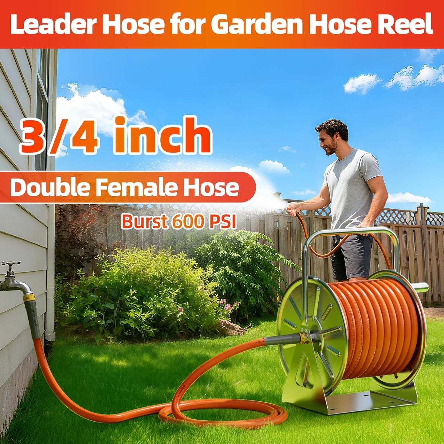 Garden Water Hose 10 ft x 3/4 in with Female to Female Connector, Small Leader Hose for Hose Reel, Heavy Duty, Flexible & Lightweight, Water Pipe, Outdoor Water Hose Extension Adapter
