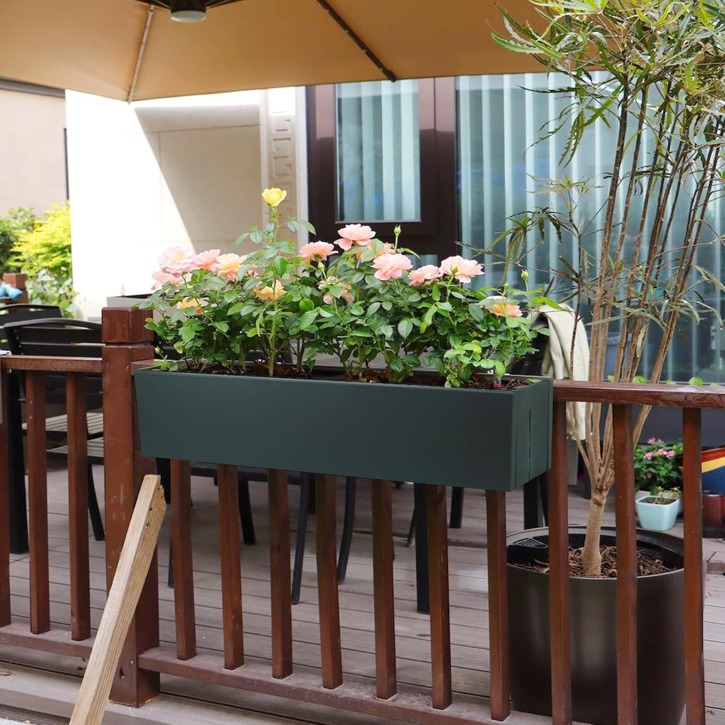 Metal Railing Planter Box, 30 Inch Balcony Planters with Adjustable Brackets, Large Hanging Planters for Outdoor Fence Deck