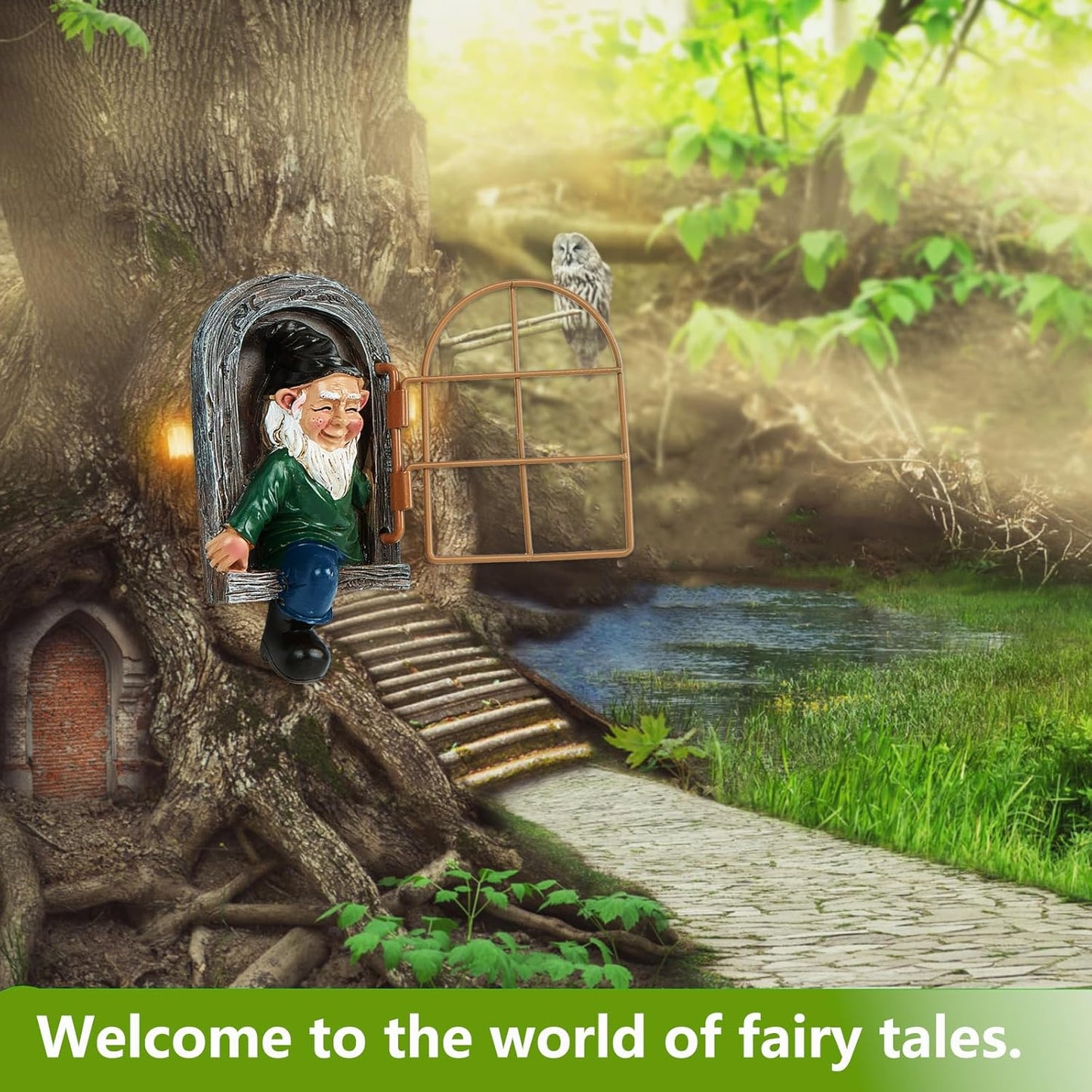 Garden Gnomes Decoration Outdoor Tree Faces Decor with Hanging Ladder for Yard, Elf Out The Door Tree Hugger Resin Garden Sculpture Peeker Yard Art Ornament Whimsical Gnome Decor for Patio Yard Lawn