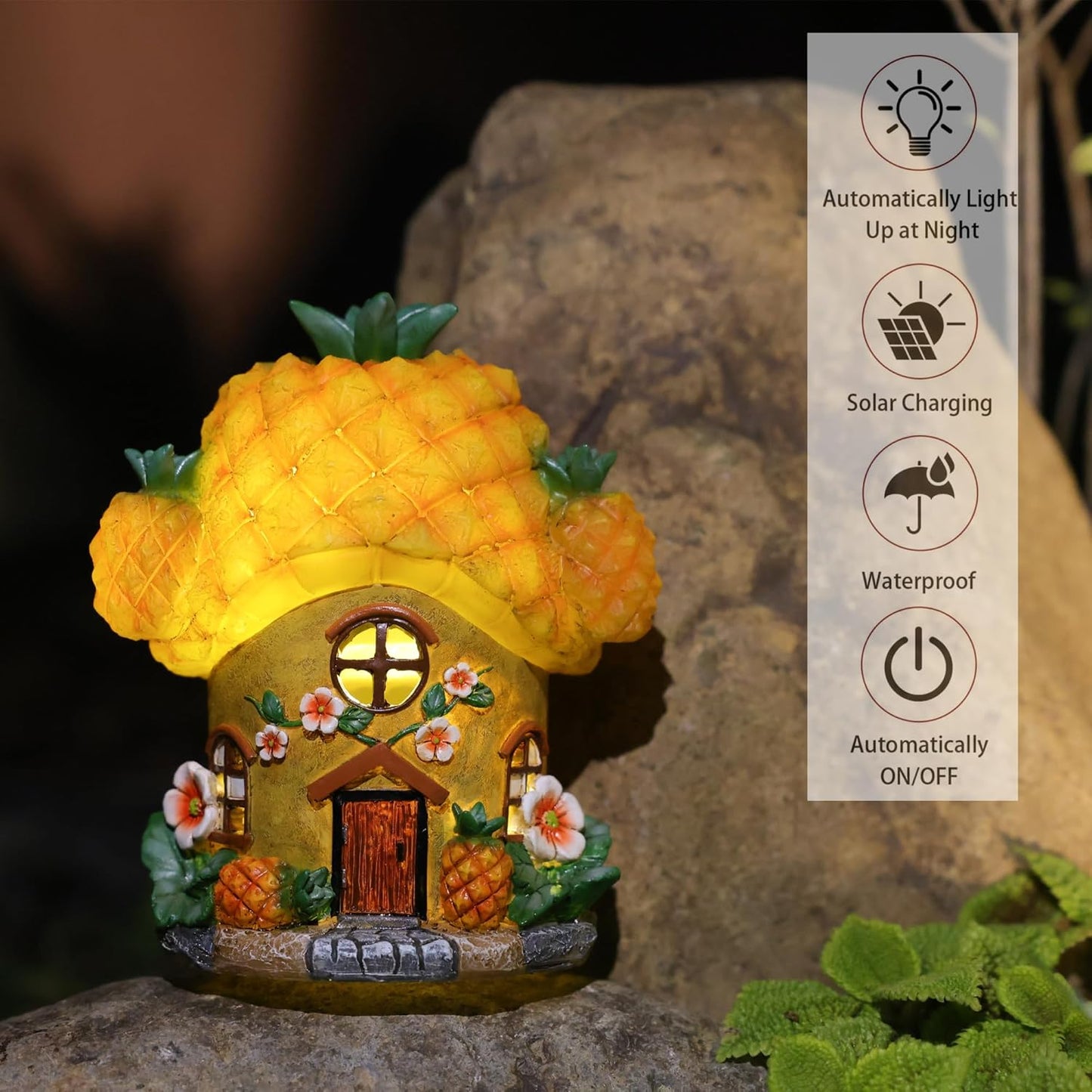 Solar Fairy Garden Houses - Fairy Garden Accessories Pineapple Houses for Outside Porch Backyard Yard Lawn Flower Bed Decor