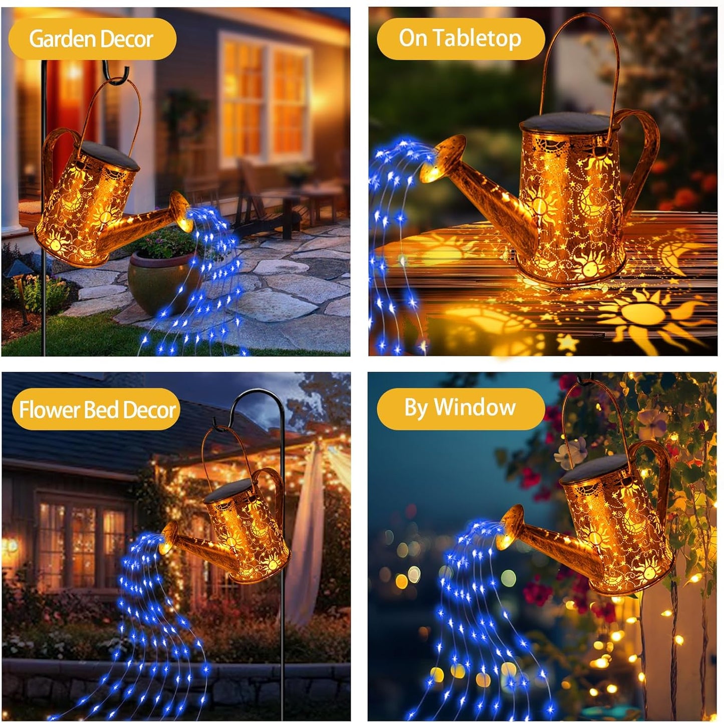 Solar Garden Lights Outdoor, Solar Watering Can Lights Garden Decor Gifts for Grandma Mom, Sun Moon Waterproof Hanging Lantern with String Lights, Yard Decoration for Patio Porch Lawn Backyard Pathway