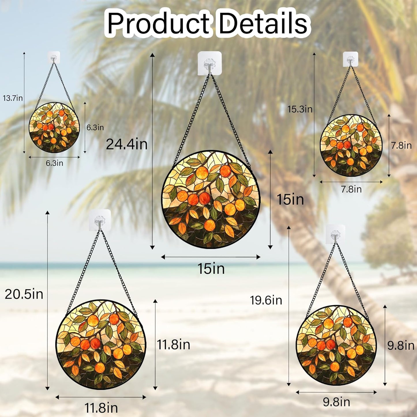 Stained Glass Suncatcher, Orange Green Fruit Tree Sun Catcher Landscape Stain Glass Window Hanging Decoration Mother's Day Birthday Gifts for Women Men Mom Nana 9.8 in