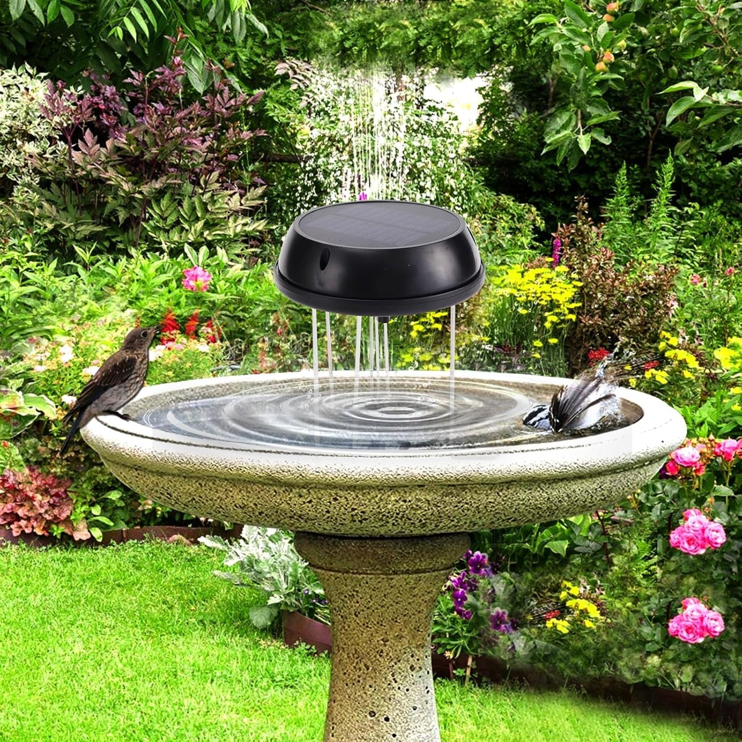 Bird Bath Solar Swing Device, Stainless Steel Bird Bath Bubble Device, Suitable for Garden Ponds, Pool Scenery, Oxygen and Water Enhancers