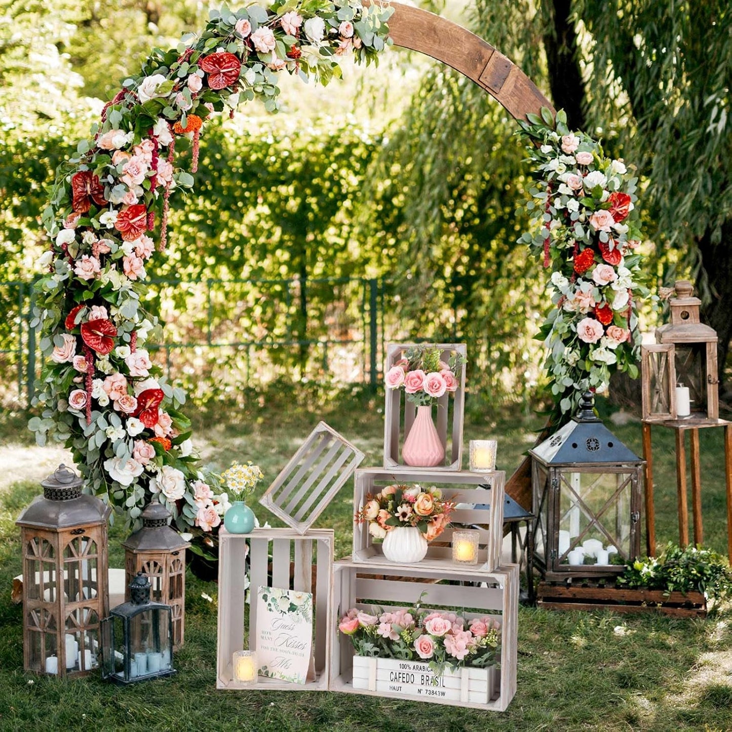 Soaoo 5 Pcs Decorative Nesting Wooden Crates for Storage Display 5 Size Large Small Rustic Wood Decorative Storage Crates with Handle Farmhouse Crate Box Container Made from Pine(Vintage Gray)