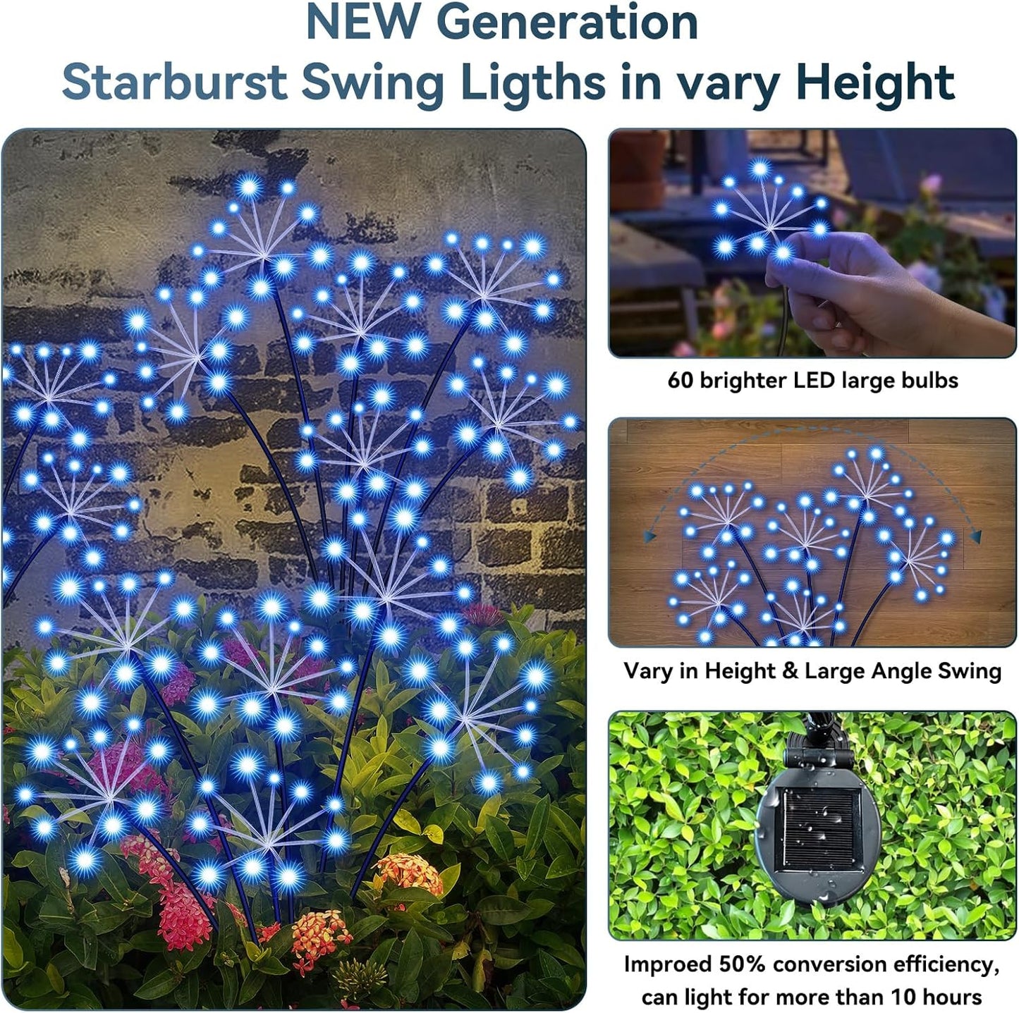 Solar Garden Lights 2 Pack Waterproof Swaying Starburst Light Solar Outdoor Lights for Yard Patio Walkway Pathway Party Wedding Decoration, Unique Gifts for Women, Blue