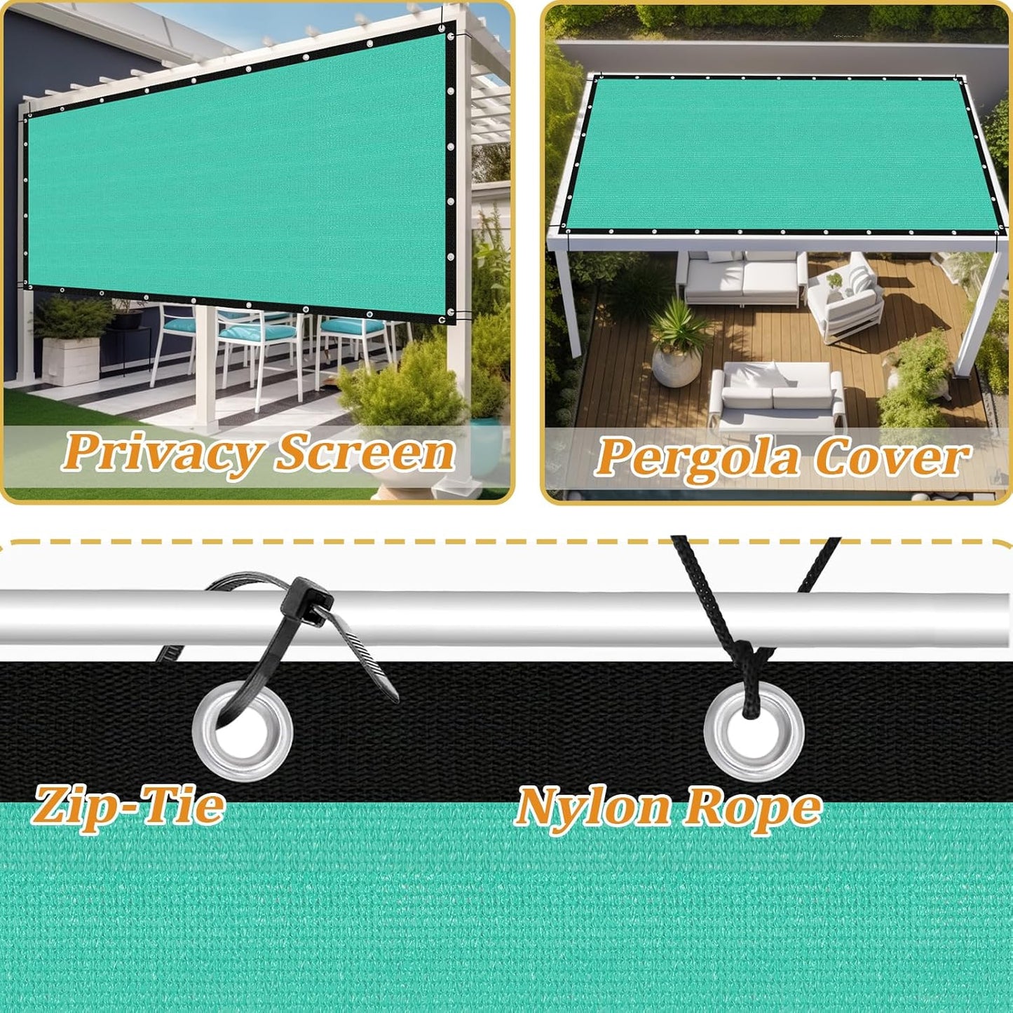 Shade&Beyond Customized Size 90% Sun Shade Cloth with Grommets, 12' X 12' Pergola Shade Cover Canopy, Mesh Tarp Sun Screens for Patio, Outdoor, Garden, Backyard GN01, Turquoise