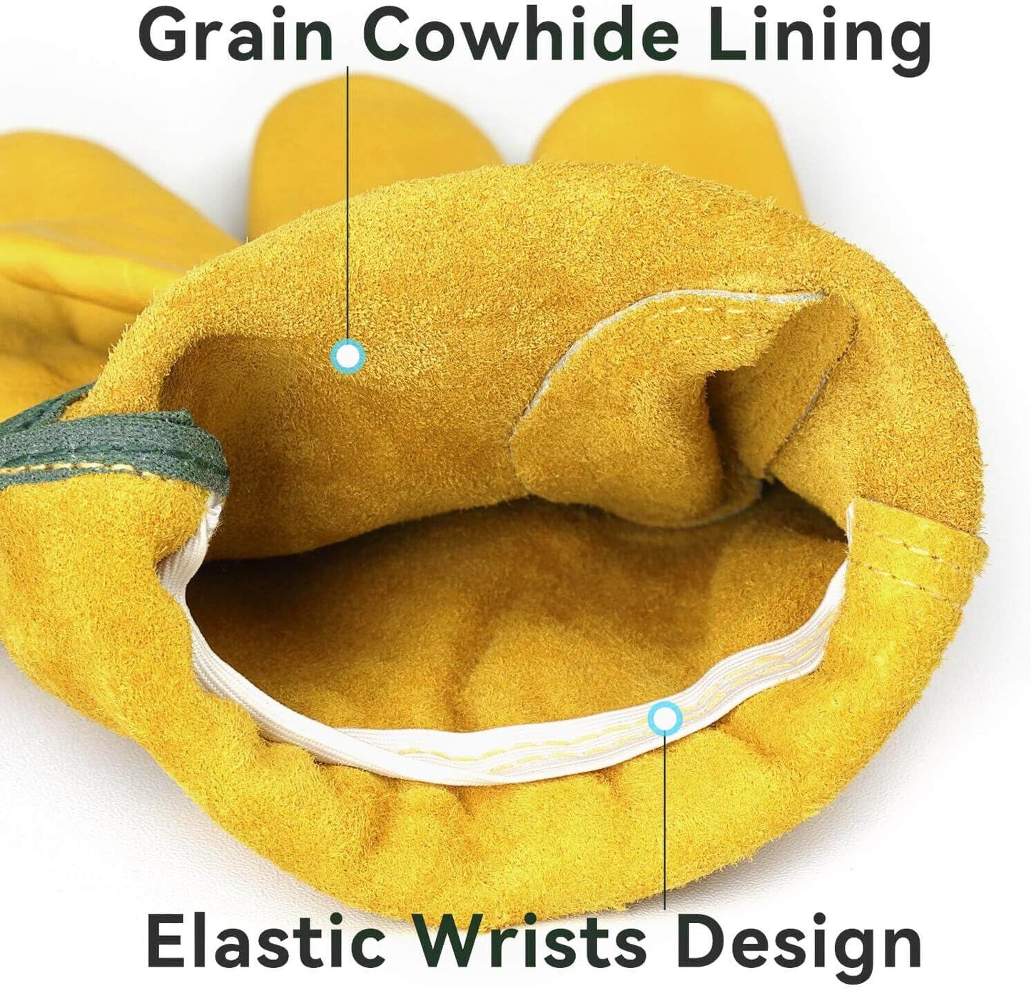 OZERO Leather Work Gloves Flex Grip Tough Cowhide Gardening Glove for Men and Women (Gold (5 Pairs), X-Large)