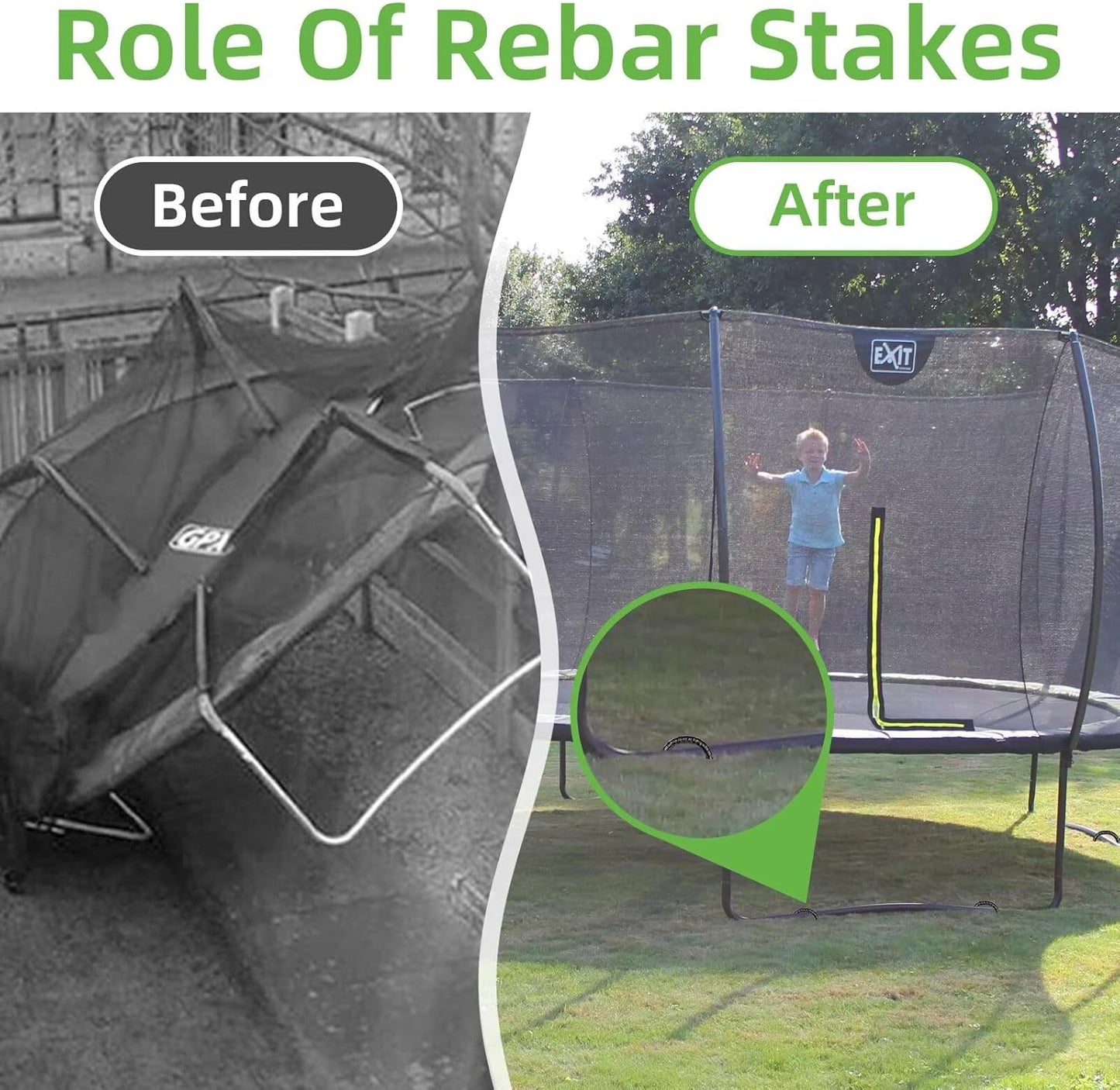 Black Trampoline Stakes Anchors High Wind 16inx10mm Galvanized U Hook 8pcs Rebar Stakes – Heavy Duty Ground Anchors for Trampoline,Yard & Inflatable,Landscape Metal Stakes for Outdoor Decorations