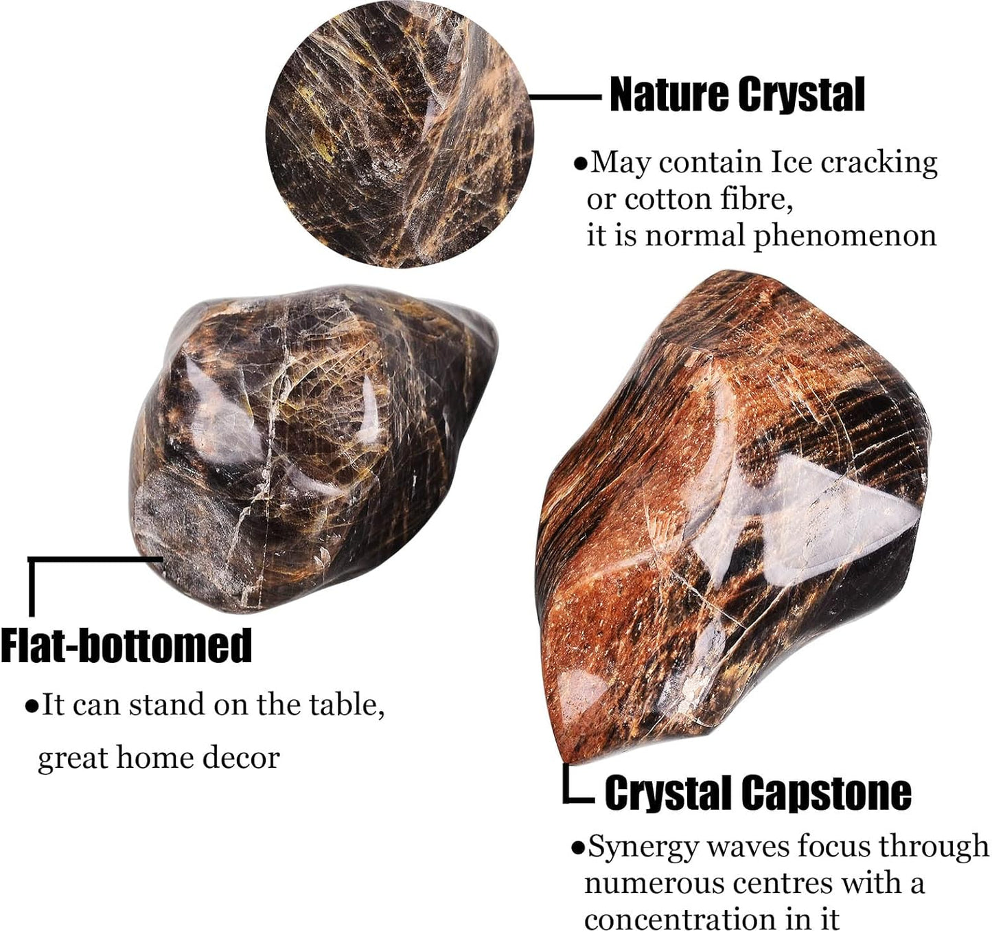 AMOYSTONE Black Moonstone Flame Shaped Towers Large Healing Crystal Stone Home Decor 1.0-1.5LBS