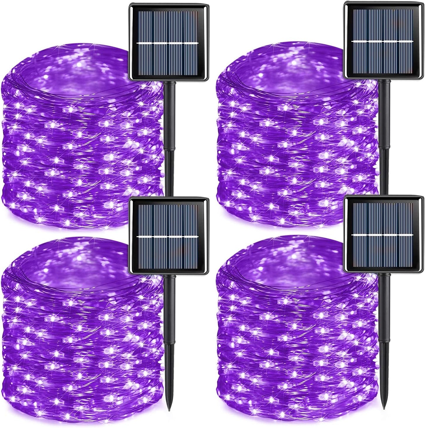 QITONG 4 Pack Purple Halloween Lights, Each 33ft 100 LED Purple Solar Fairy Lights Outdoor Waterproof, 8 Modes Copper Wire Twinkle String Lights