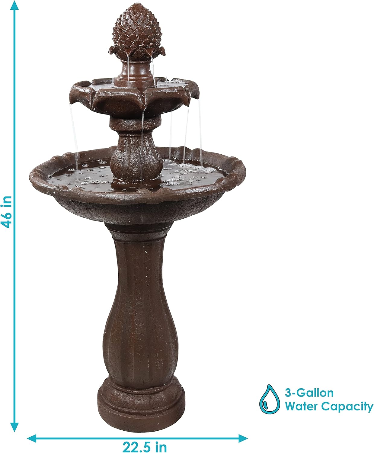 Sunnydaze Pineapple 46-Inch 2-Tier Outdoor Solar Fountain - Decorative Water Fountain with Pump for Garden, Patio, Yard or Balcony - Rust Finish