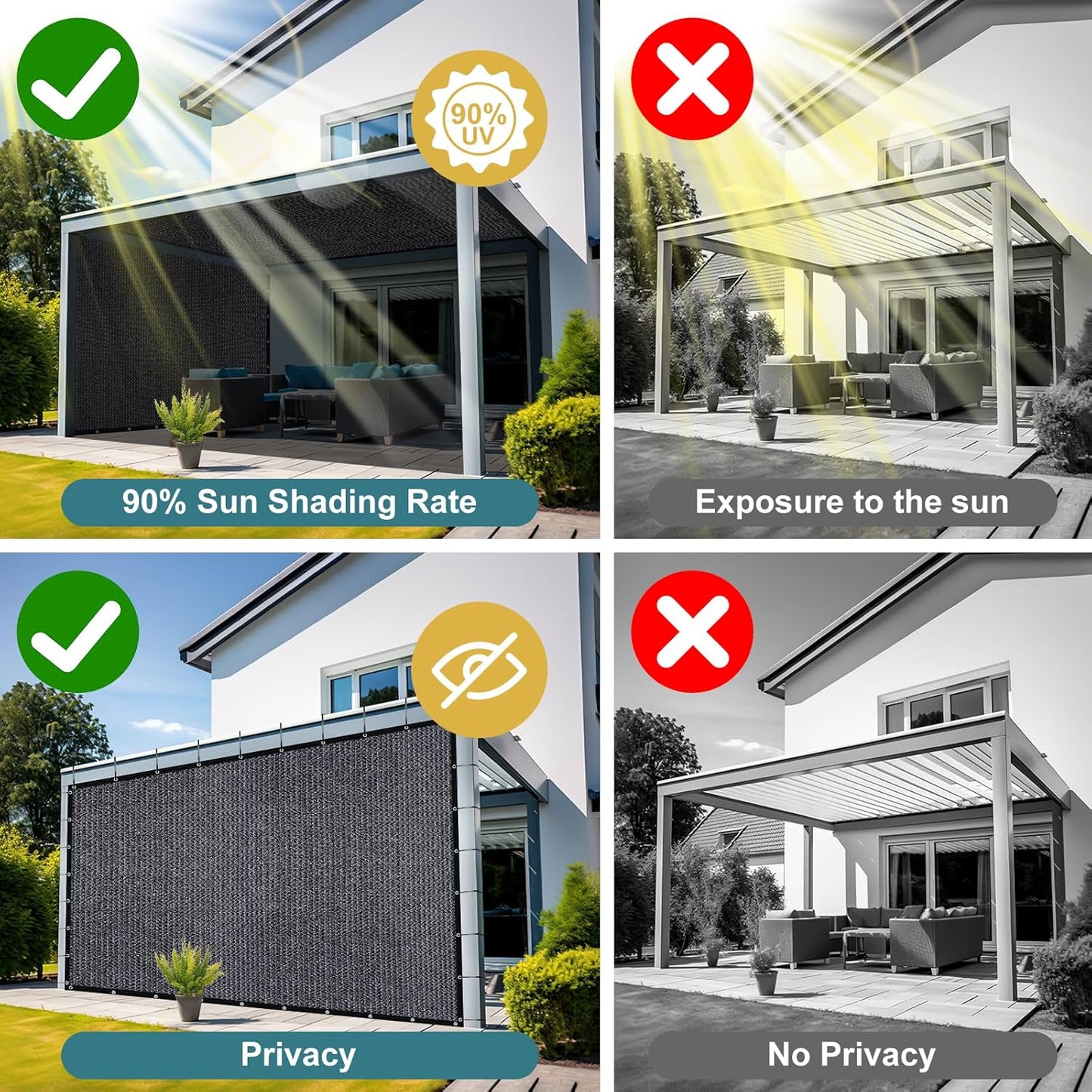 Shade&Beyond 90% Sun Shade Cloth with Grommets, 8' X 10' Pergola Shade Cover Canopy, Mesh Tarp Sun Screens for Patio, Outdoor, Garden, Backyard, Blue Gray