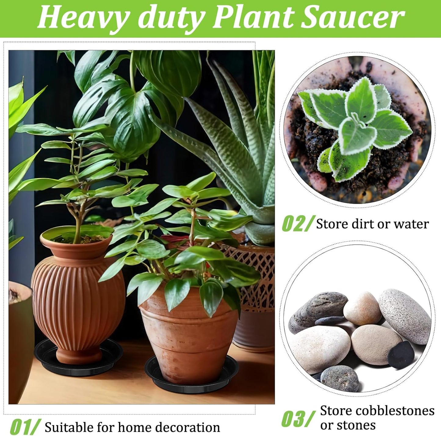 Eccliy 12 Pcs Plastic Plant Saucers Round Plant Tray Large Flower Pot Heavy Duty Planter Water Trays Thick Planter Drip Saucers for Indoors and Outdoors(6 Inch,Black)