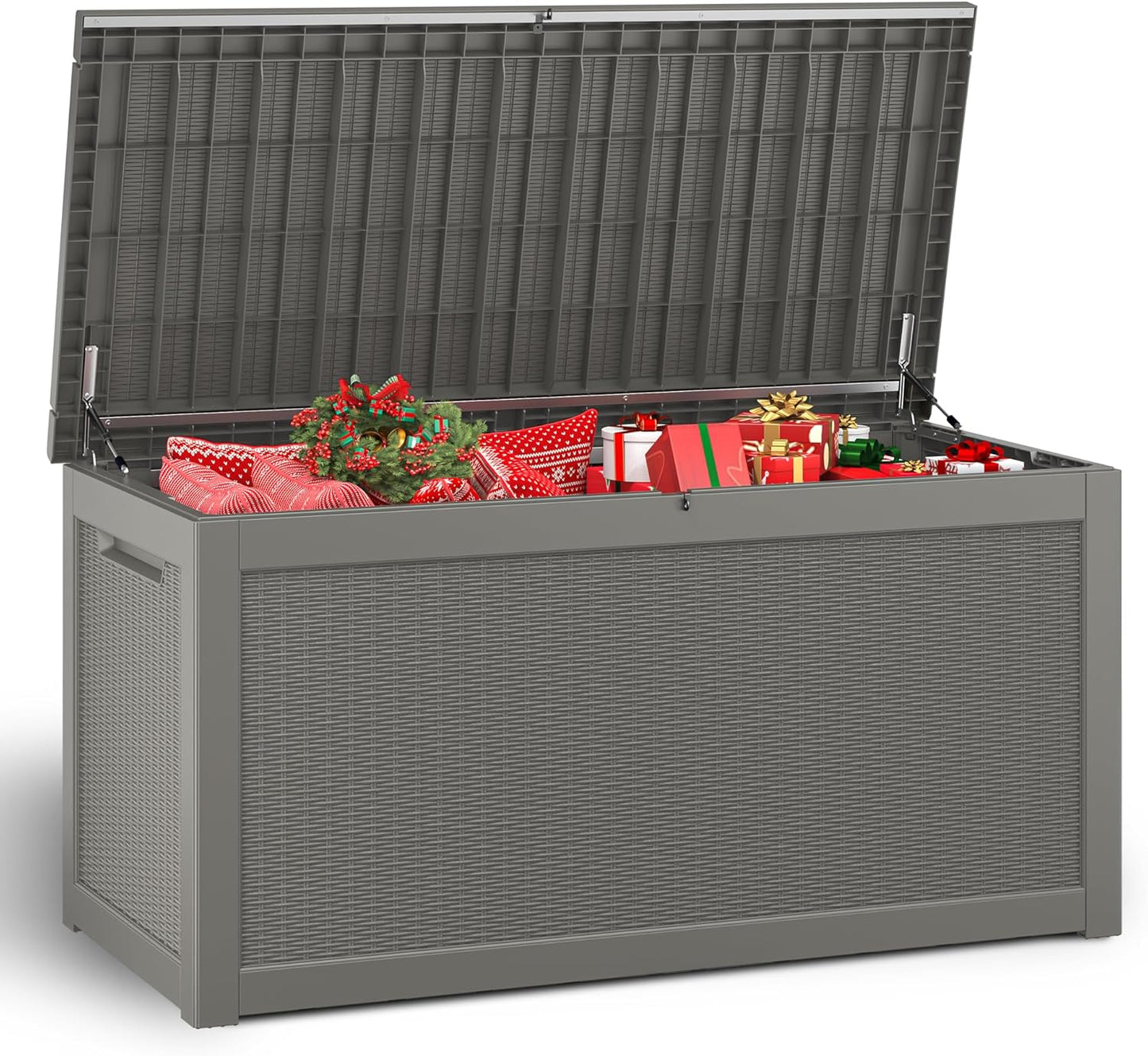 NUNU LAB 260 Gallon Outdoor Storage Box,Resin Large Sturdy Deck Box, Backyard Outside Storage Box Waterproof with Double Wall Panels,Package Delivery Garden Outdoor Hose Storage Bin