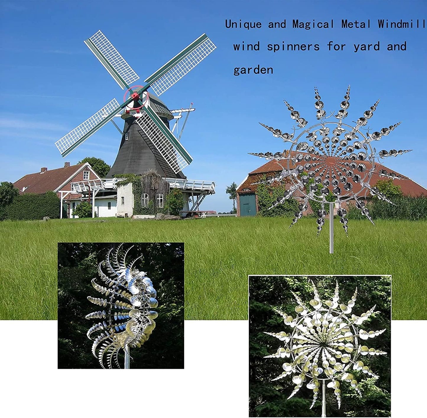 Metal Windmill, Wind Spinners for Yard and Garden, Pinwheels, Silver, Kinetic