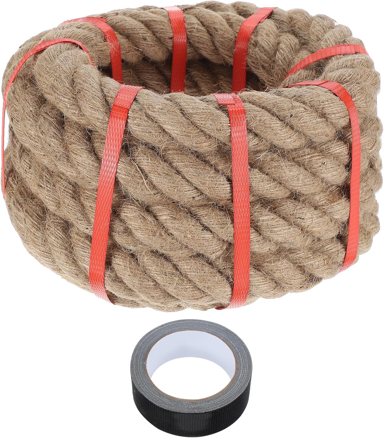 MECCANIXITY Jute Rope 0.55 Inch x 33ft, Thick Twine Rope Ropes Braided Jute Twine Natural Brown Burlap Cord String Heavy Twisted with Tape for Decorative Crafts Railing Swing Tug of War