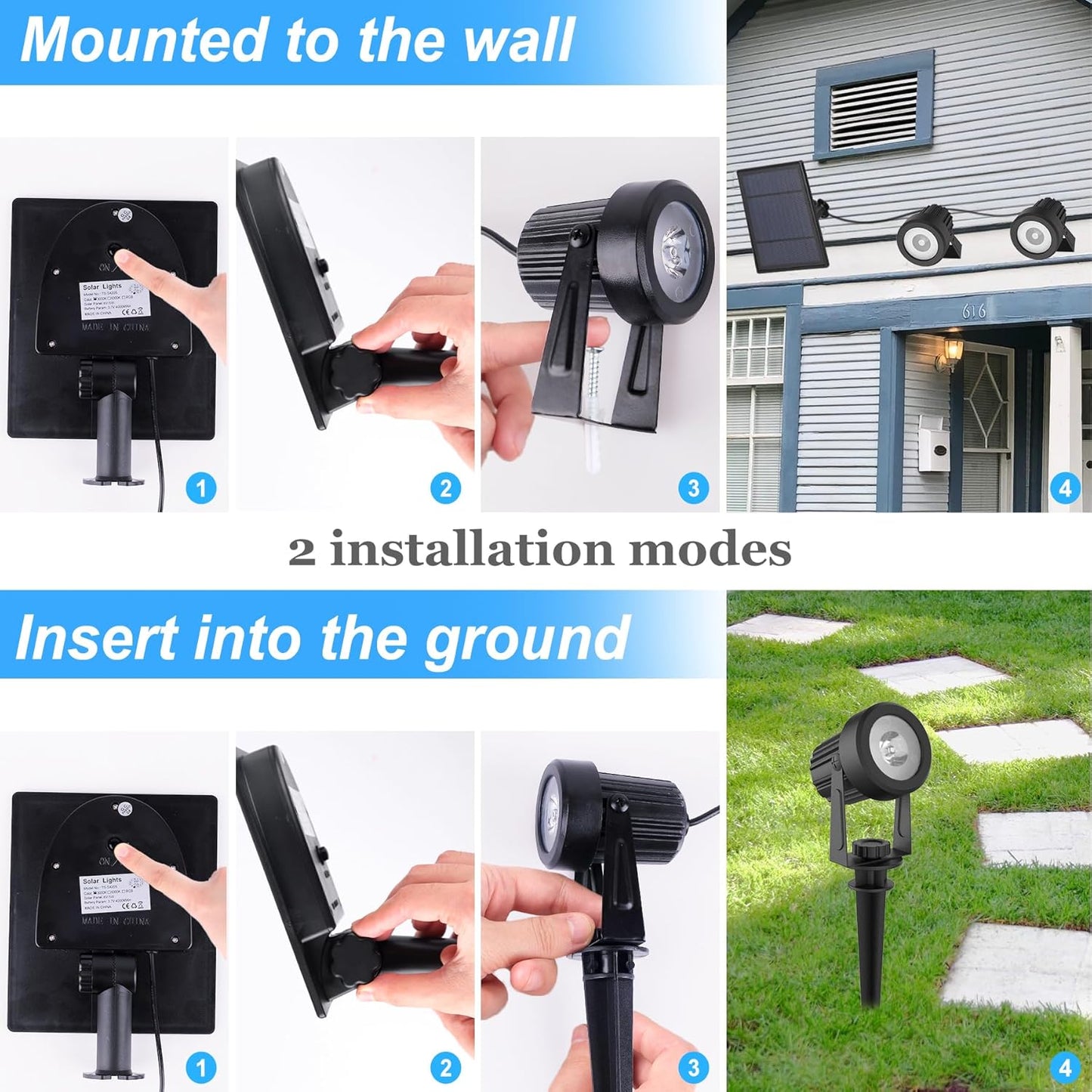 Halloween Solar Spot Lights Outdoor, Solar Color Changing RGB Landscape Lighting Waterproof Auto ON/Off Adjustable Garden Lights for Yard, Garden, Driveway, Pool, Lawn (6-in-1)