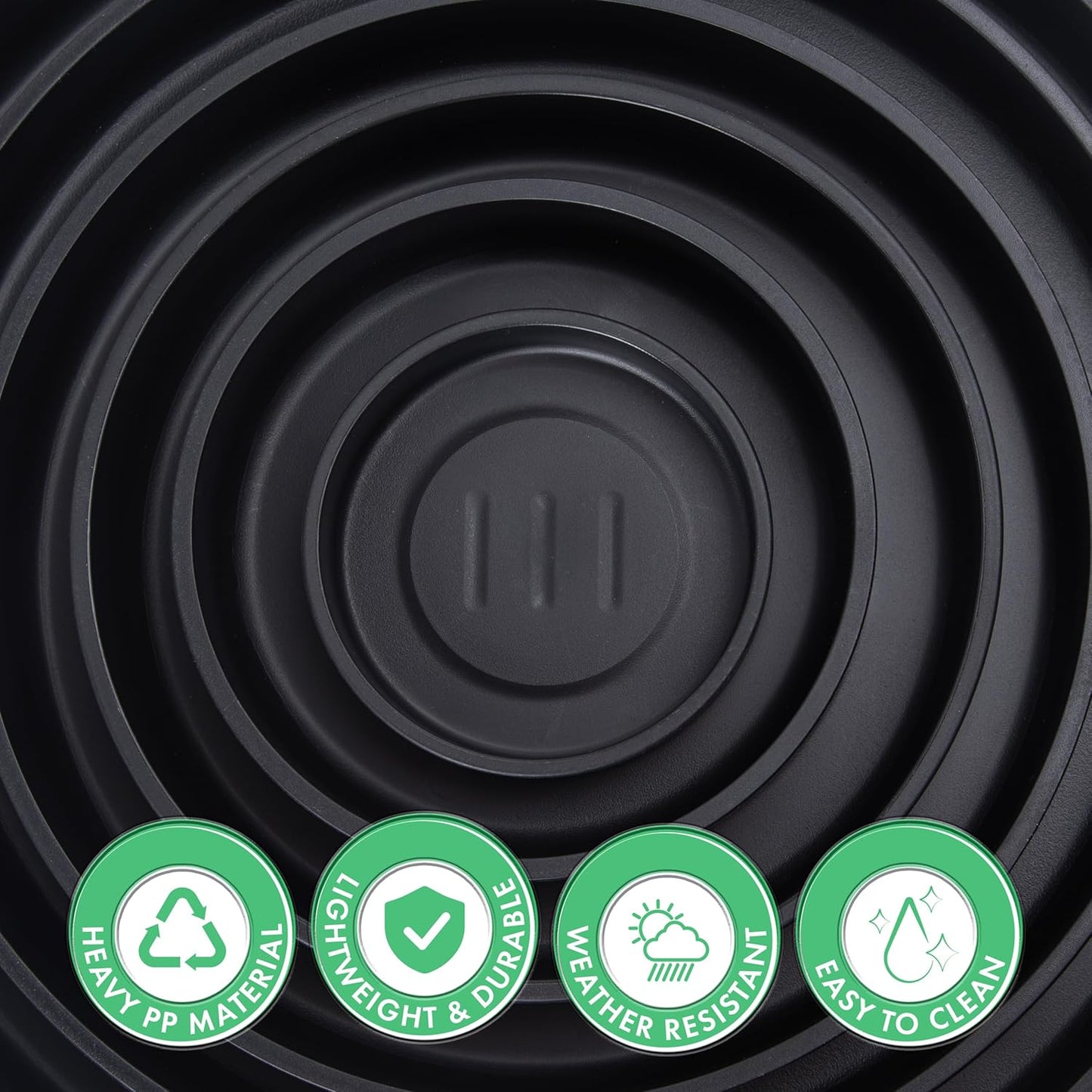 Phoenix Vine 10 Inch Plastic Plant Saucer Water Drip Tray, Heavy Sturdy Round Plant Drainage Tray for Indoors Outdoor, Matte Black, 21-TY-10B-1