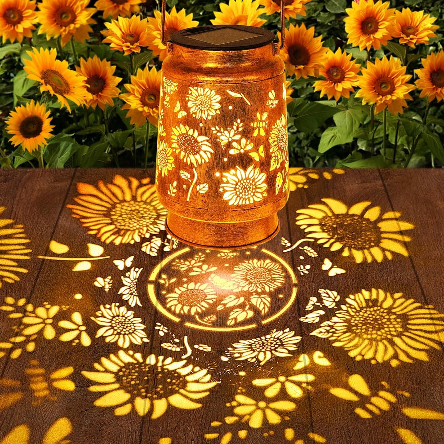 2 Pack Sunflower Solar Lanterns Garden Decor, Birthday Gifts for Women Mom Grandma Metal Hanging Solar Lights Outdoor Waterproof LED Decoration with Shepherd Hook Outside for Yard Porch Lawn Patio