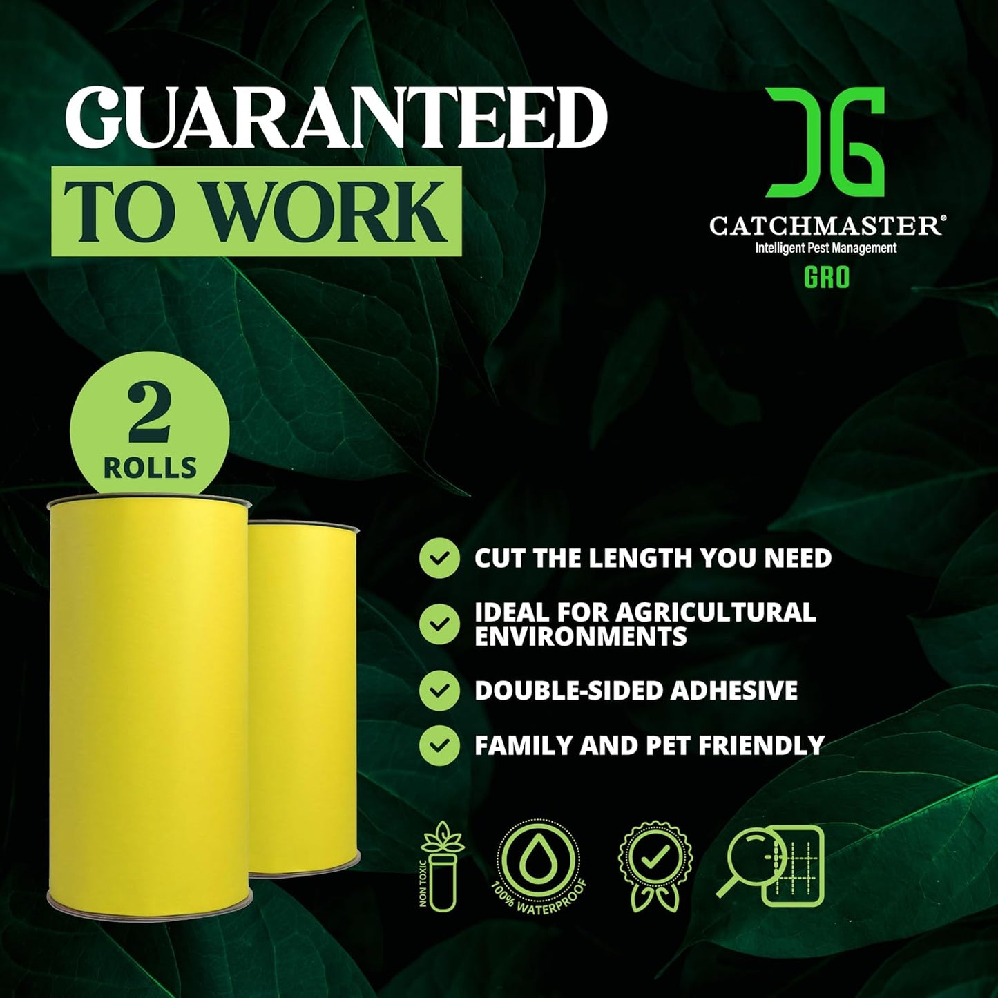 Catchmaster XL AG Roll 2PK, Double Sided Adhesive Fly Tape Strips, Fungus Gnat Sticky Trap for Greenhouse, Garden, Nursery, Pest Control Gardening Supplies, Pet Safe Insect Trap, 328' x 12" Yellow