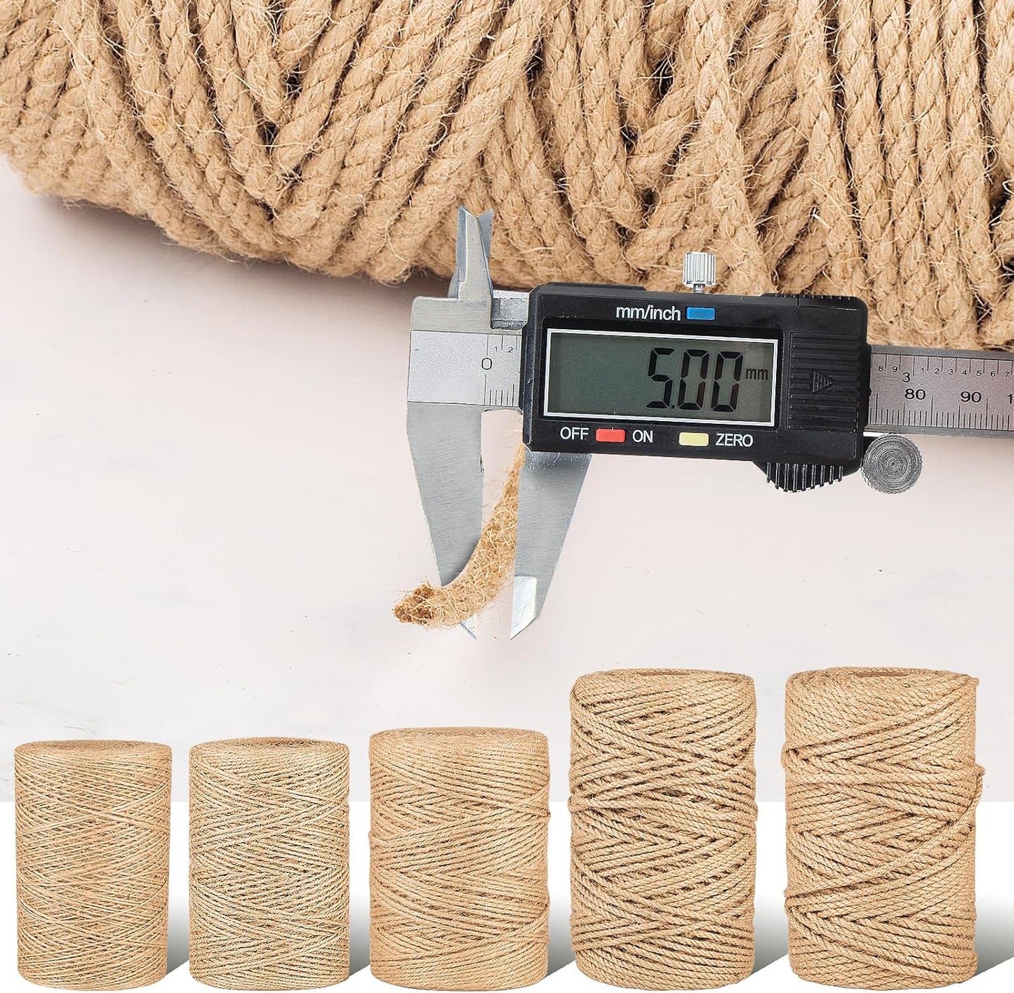 Natural Jute Twine String,Bulk Jute Rope Cord Twine for Crafting Gardening,Roll of Thick and Thin Twine for Gift Wrapping,Brown Decorative Rope,Ornament Twine for Cat Scratch Post (5mm x 328ft)