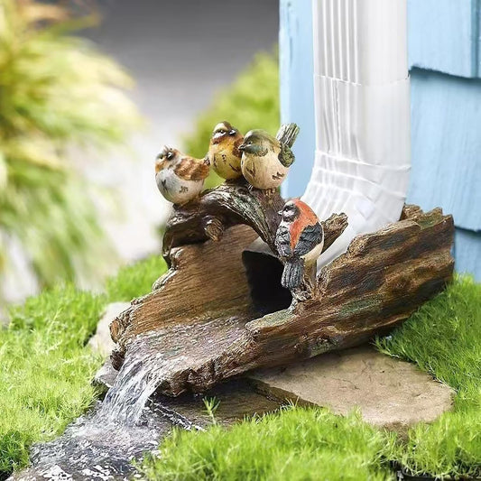 Bird Splash Block - Decorative Resin Gutter Downspout Diverter, 11” x 6.1” x 6.9”, Durable Water Flow Protector for Yard, Garden & Patio, Functional Outdoor Four Birds Statue for Rainwater Drainage